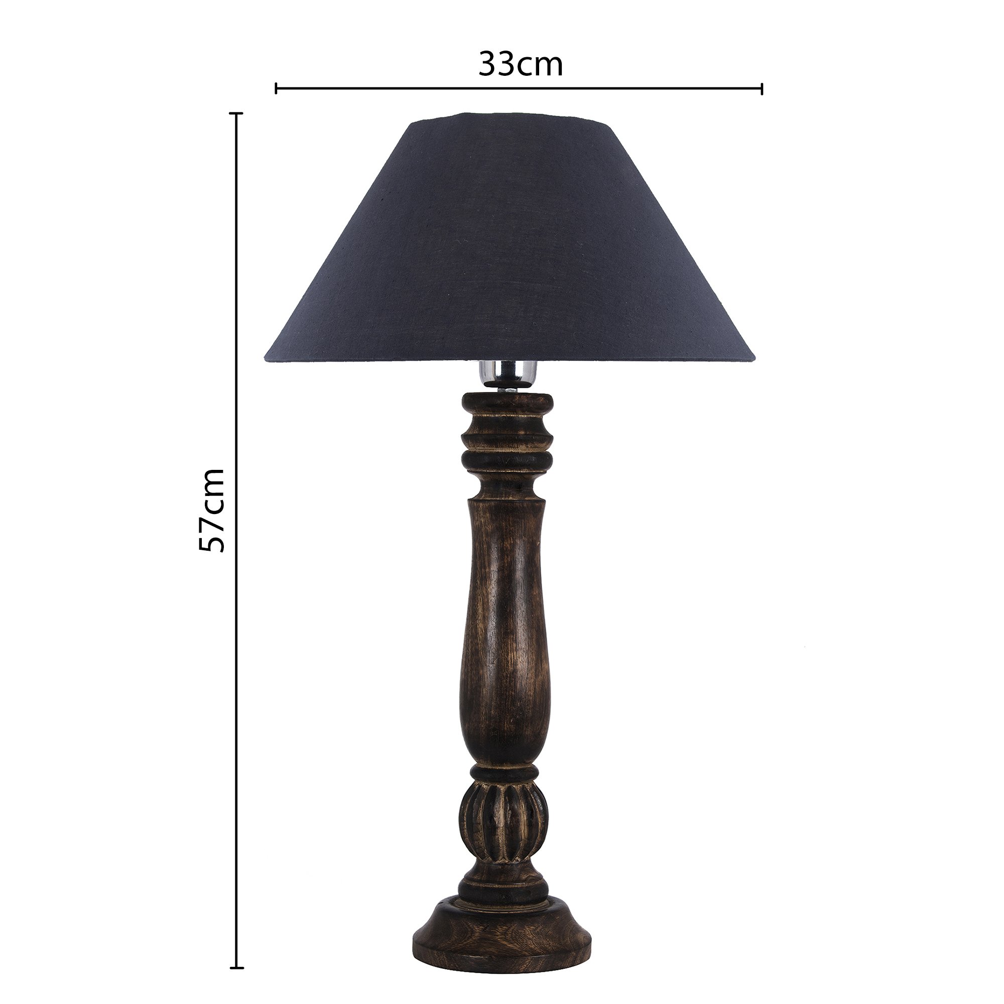 Homesake® Handcrafted Wooden Table Lamp for Bedroom & Living Room|Decorative Bedside Reading Lamp with Fabric Shade, E27 Holder|Bulb Included|Black Classic Victorian Base for Home Décor, Black 1