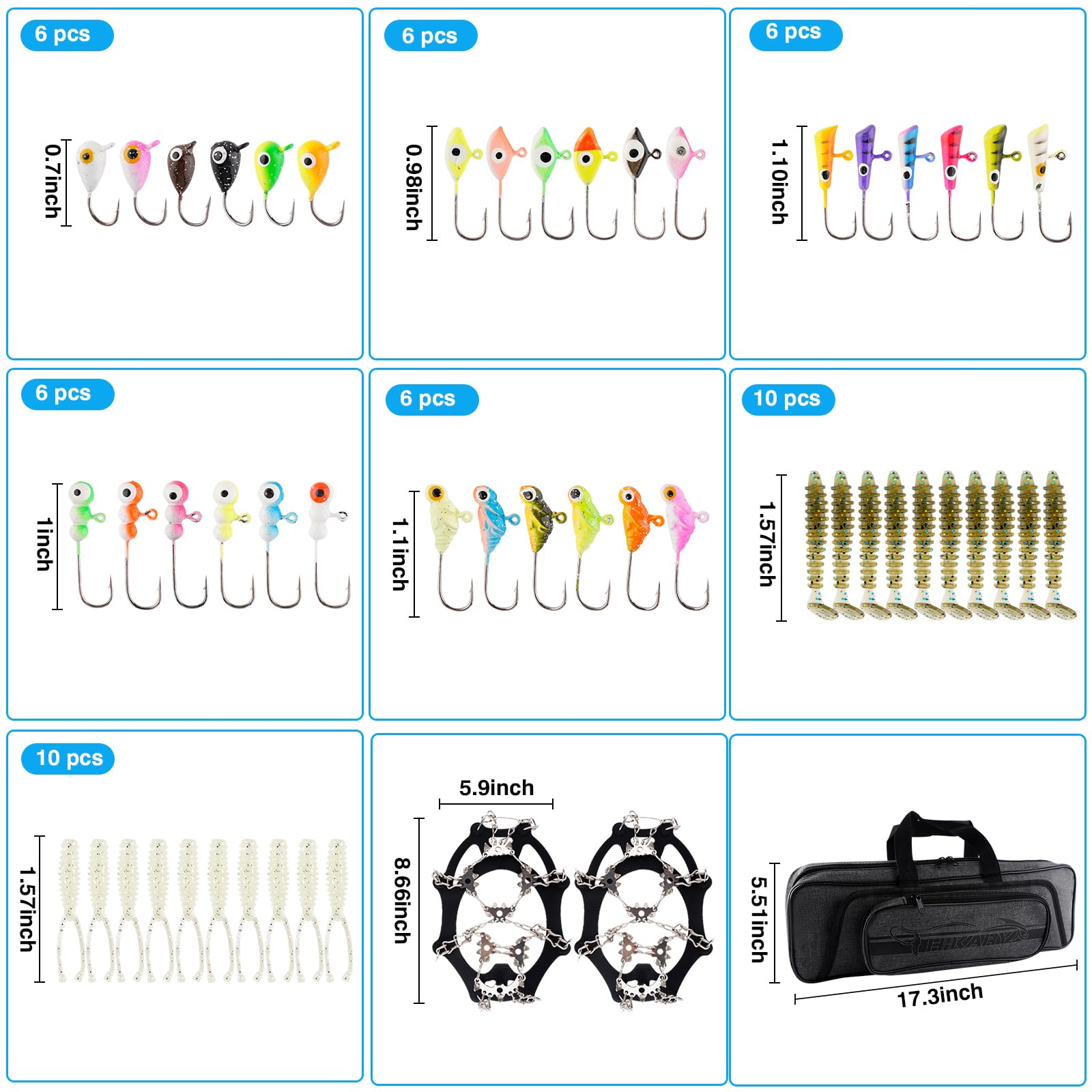 Hikary Eisangelrute und Rolle Combo Set Carbon Tragbares Komplettset mit Tackle Bag Ice Jigs Ice Cleats Spinnrollen Schnur Köder Haken Geeignet für Anfänger Winter