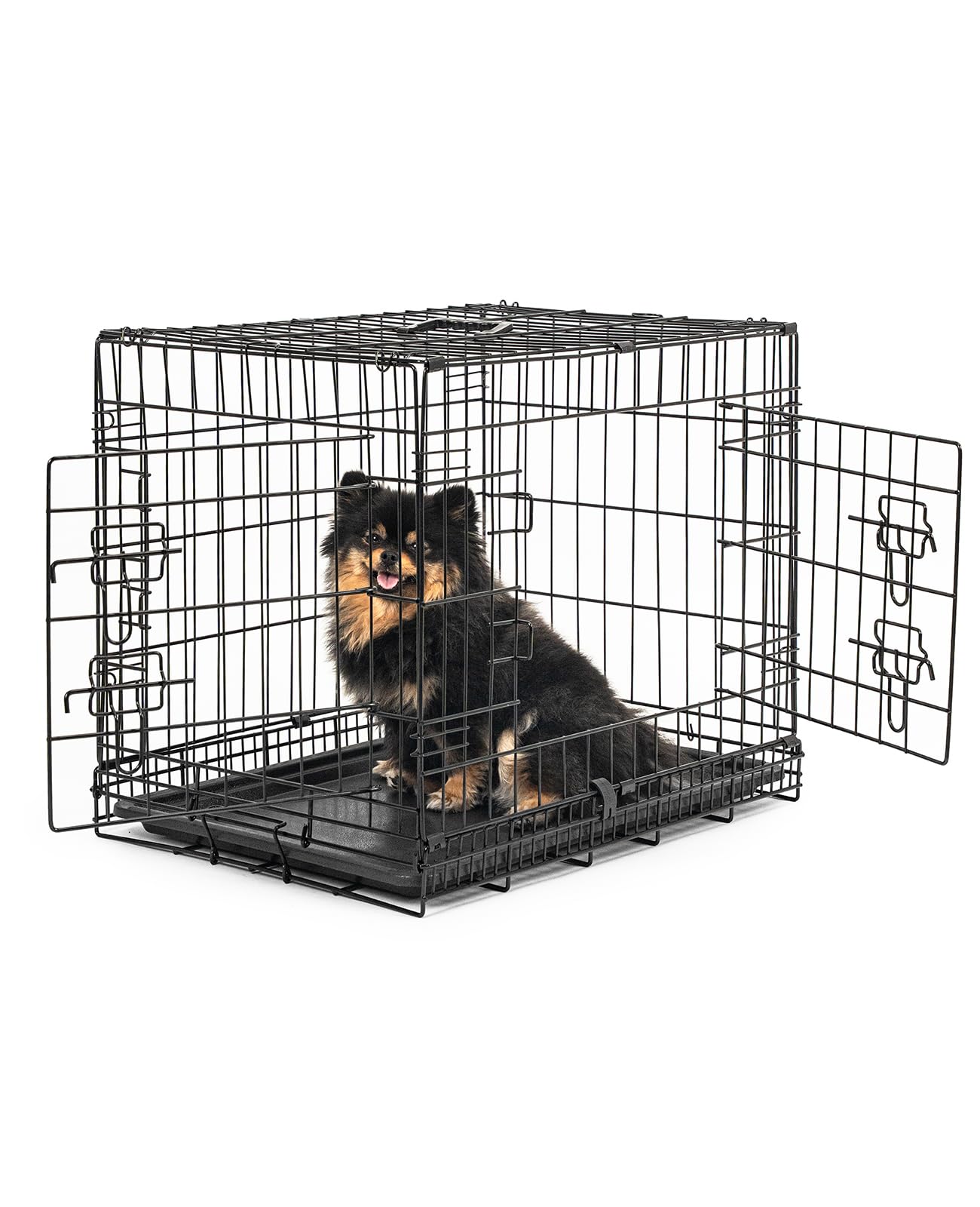 lionto Gabbia di Transporto pieghevole per Cuccioli per Cani, (M) 61x44x51 cm Nero