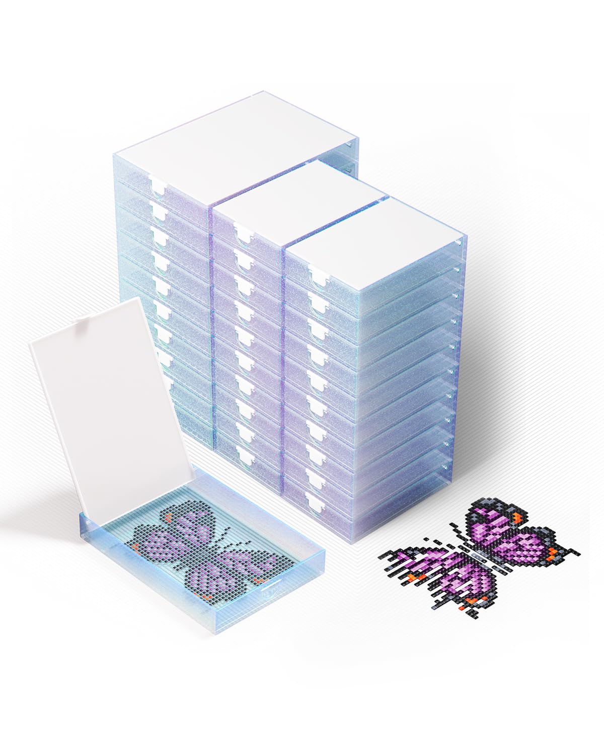 Photo 1 of CATEARED Diamond Art Storage 2-in-1 Stackable Diamond Art Trays With Lids, Craft and Bead Storage Organizer & Line-Up, Box Package (random color, 30 piece Tray Kit)