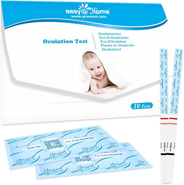 Ovulation Fertility Test Predictor Kit: Easy@Home 10 LH Strips Accurate Fertility Test for Women Ovulation Monitor - Powered by Premom Ovulation Tracker App