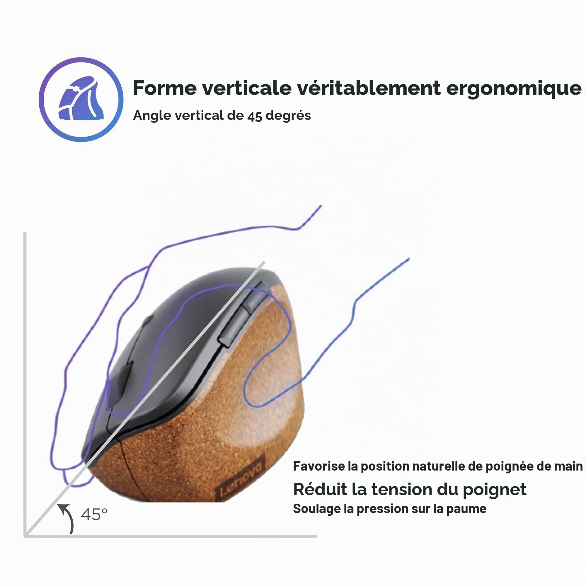 Lenovo Go GY51C33980 USB Souris Verticale sans Fil Gris