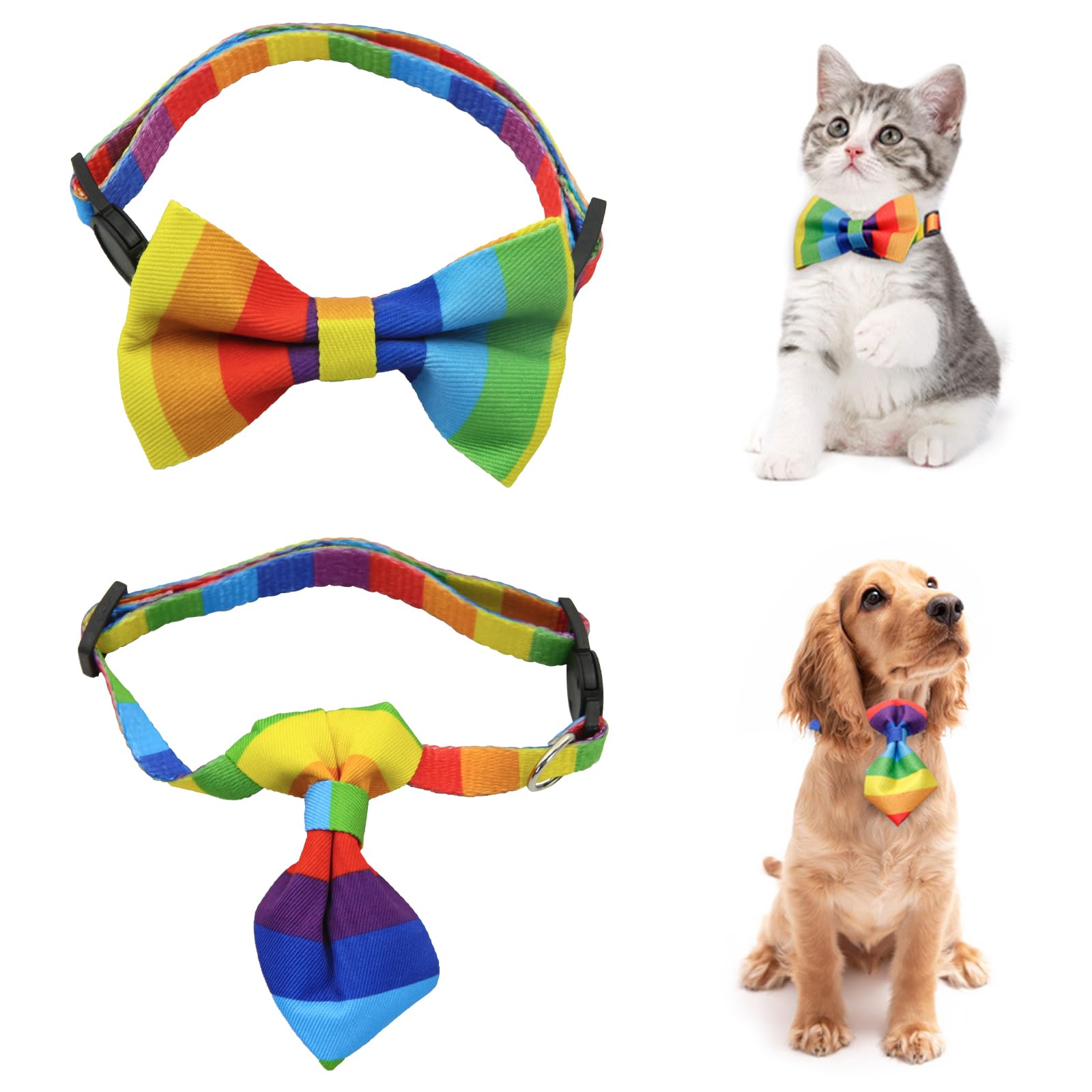 Costume per cani Pride Day, collare a bandana con fiocco e cravatta, confezione da 2 pezzi, accessori regolabili per cani LGBT per cuccioli, gatti, feste, travestimenti cosplay