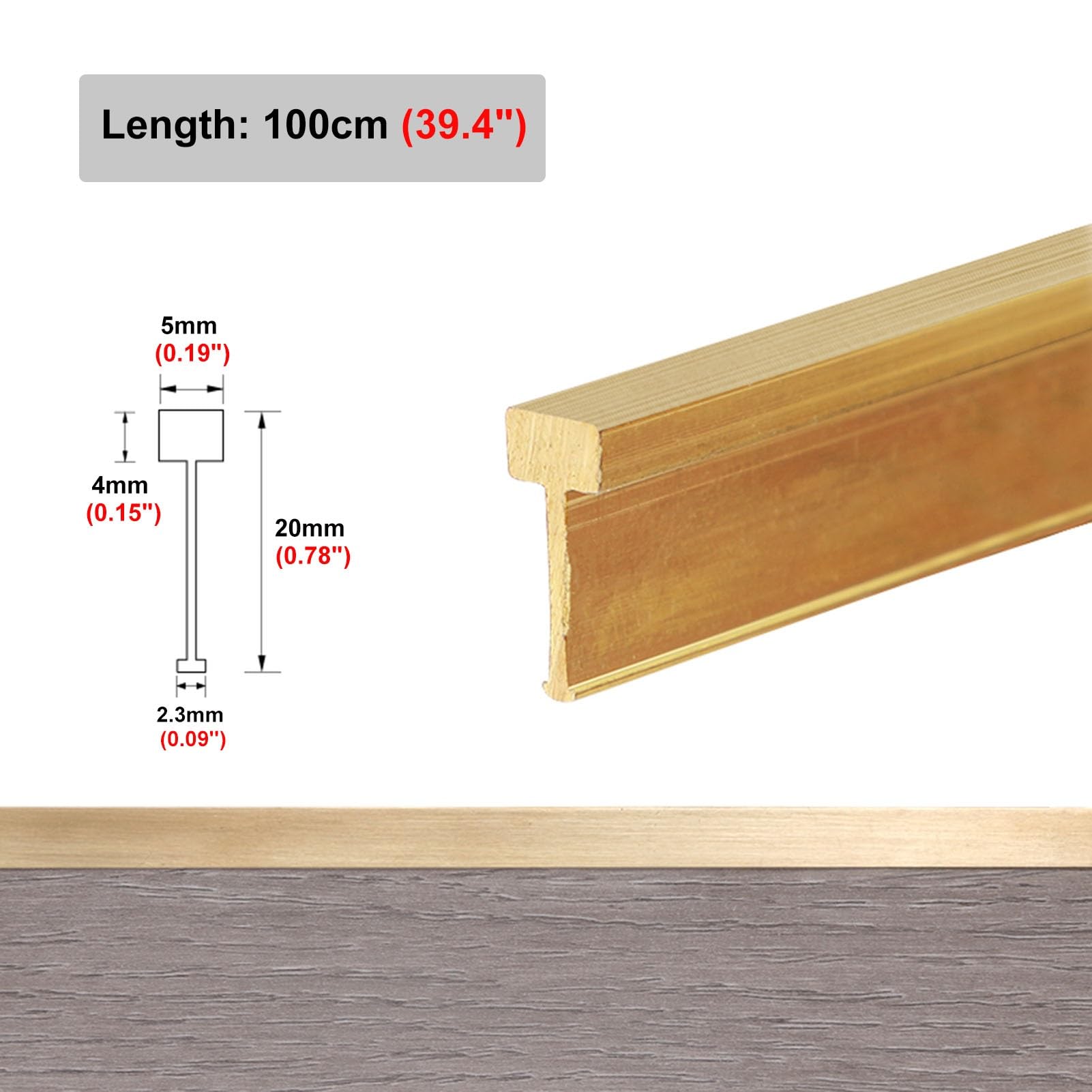 Perfil de Transición para Suelo Latón Macizo Cepillado Tira de Transición para Suelos, Moldura en T Recortable Moldura de Borde para Puerta, Barra de Conexión para Suelos de Madera/ Vinilo/ Azulejo/ L