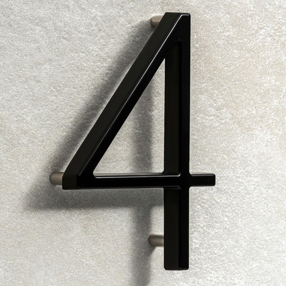 House Signs Direct | Modern Floating 3D Black Metal House Numbers 5 Inch | Stylish Front Door Numbers with Waterproof Zinc Alloy Finish | Easy Install Door Number Sign for Wall or Gate - Number 4 — image 1