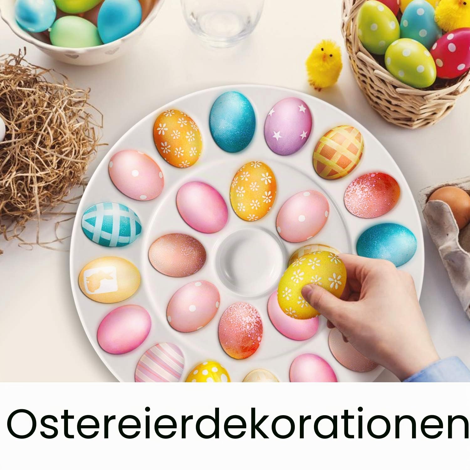 Flexzion Deviled Egg Tablett aus Keramik Porzellan (2er Pack) 25 Tasse Eier servieren Tablett Catering-Platte für Teufels-Eier, Ostereier Halter & Desserts dekorative Küche Platt