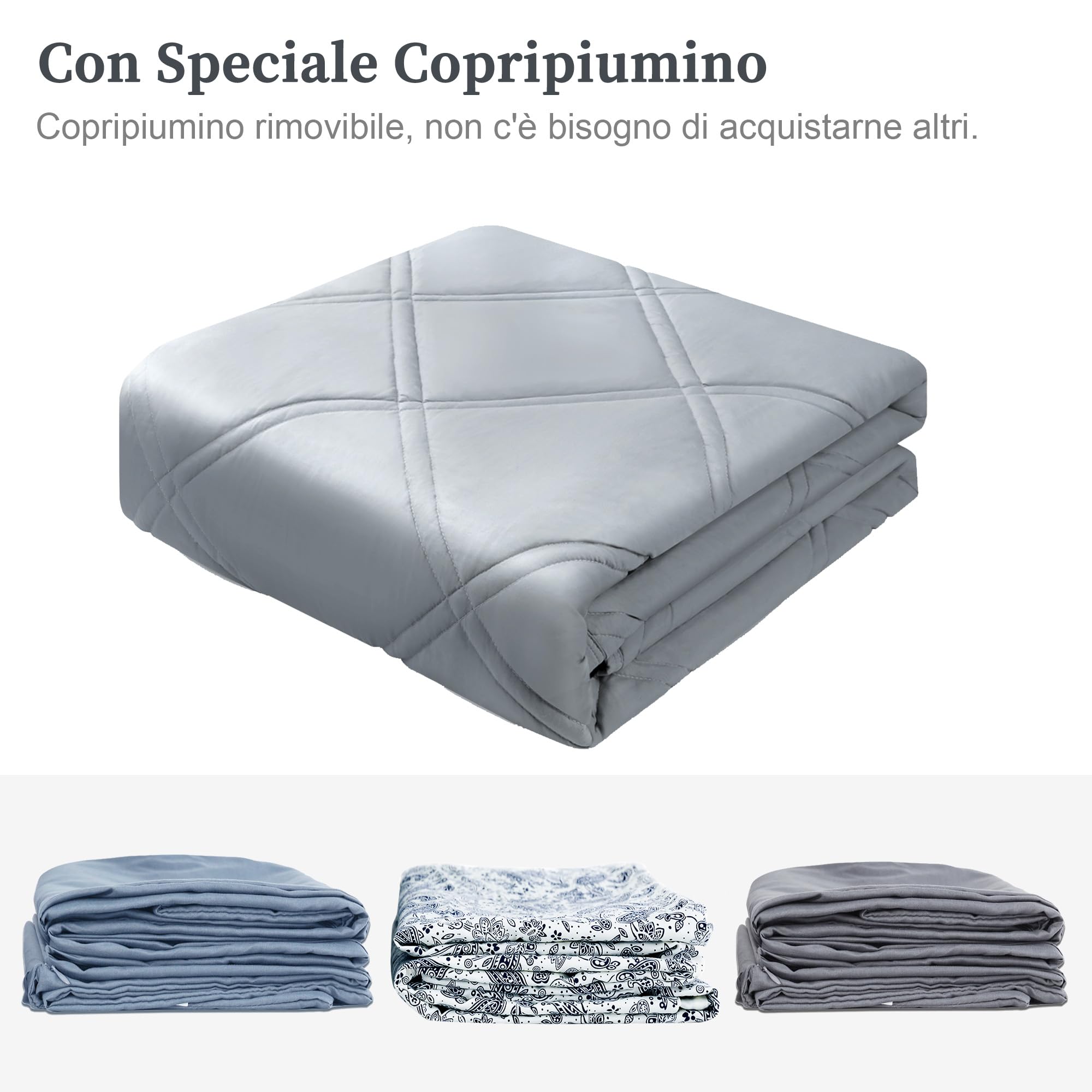 Winthome Coperta Ponderata con Copripiumino 130x190cm 6kg, Weighted Blanket Anxiety, Coperta Antistress per Sonno Profondo e Migliore Recupero, Heavy Blanket Accogliente Adulto (Blu)