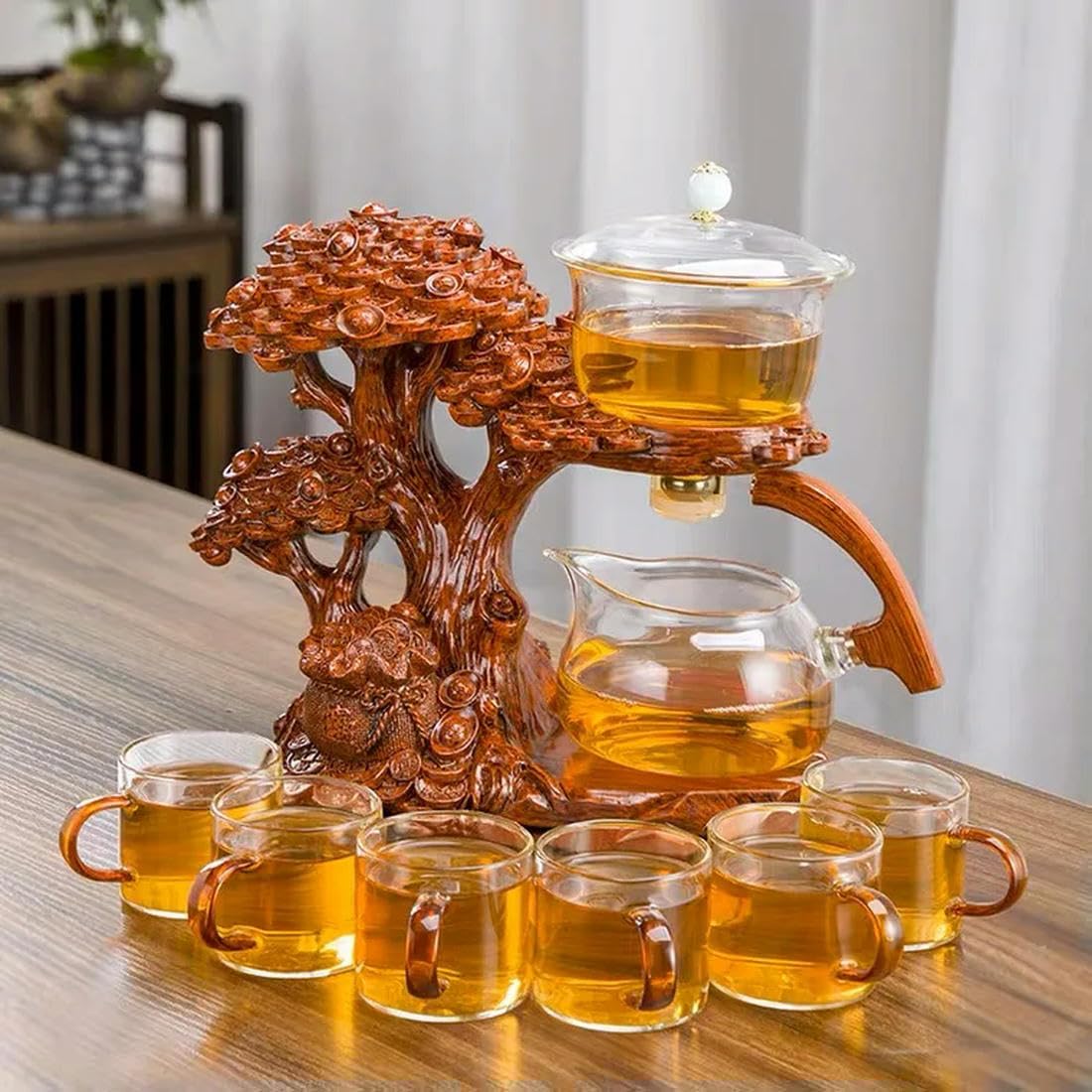 Juego de té de Kung Fu Resistente al Calor, Juego de té de Cristal Chino, Tetera automática Creativa, Infusor de té, desviación de Agua