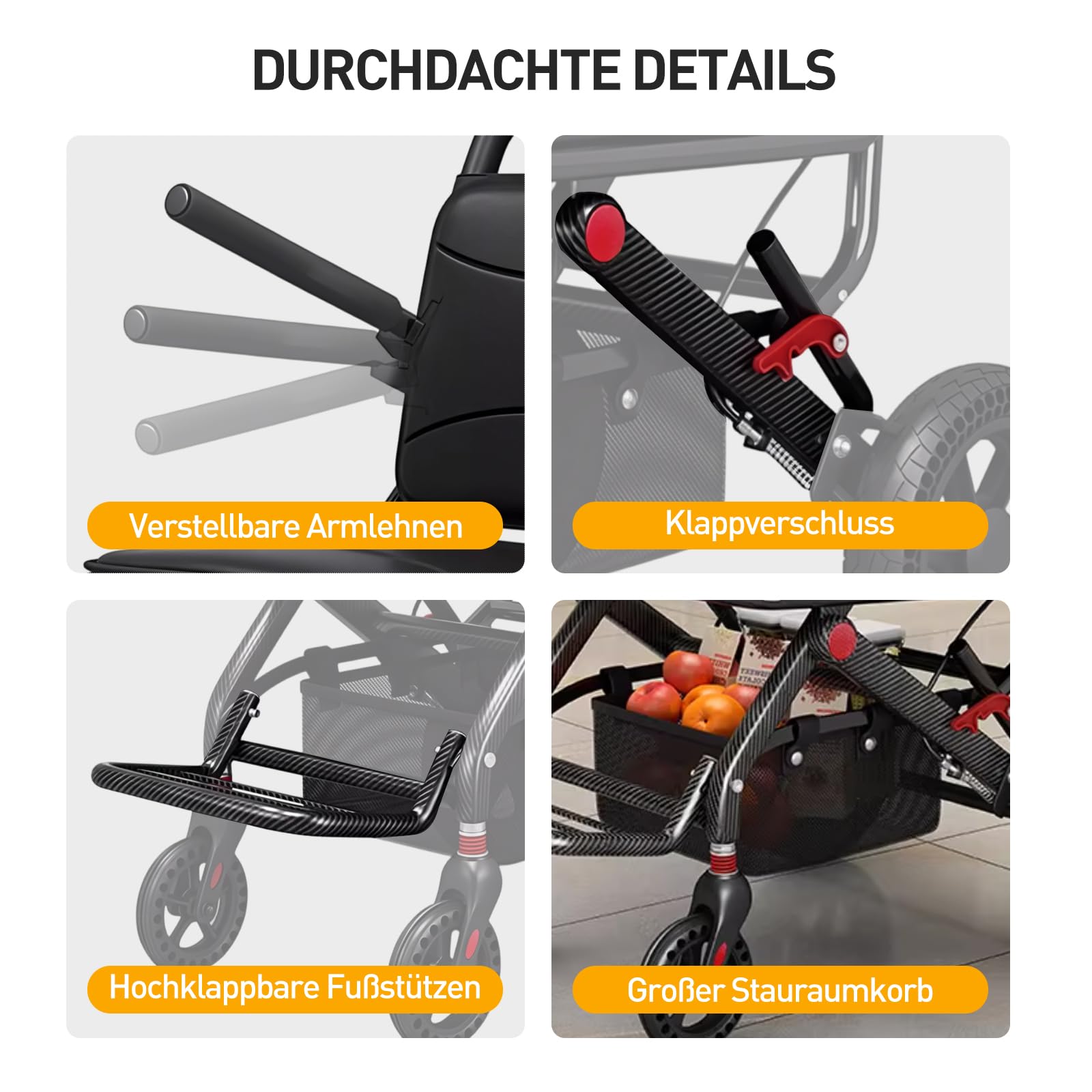 Care Parents Rollstuhl, faltbar, leicht, 8,5 kg,Sitzbreite:40cm,großem Einkaufskorb und unzerstörbaren Reifen, Transportrollstühle für Behinderte and ältere, bis100 kg(CP-J09B)