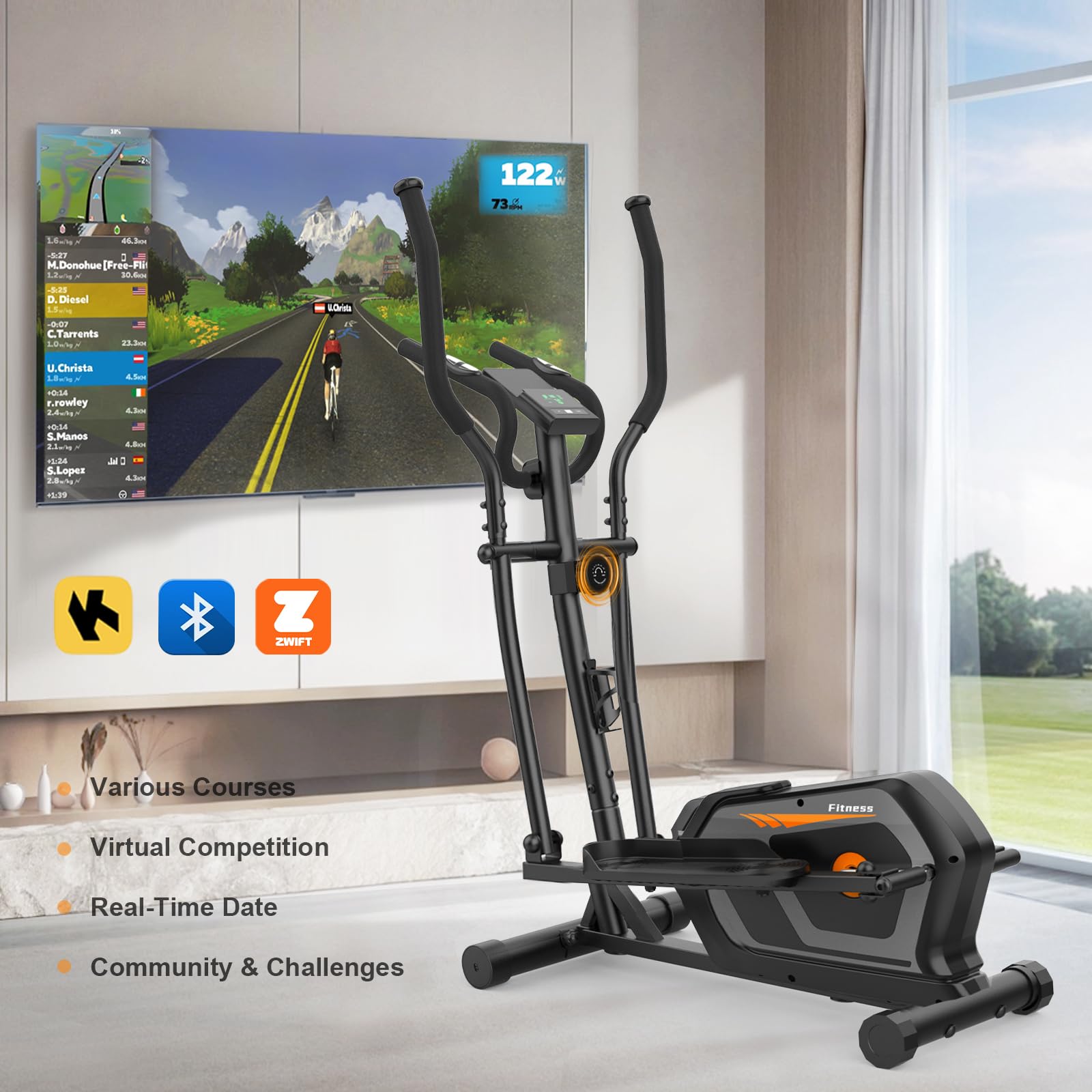 Bicicleta Elíptica con 16 Niveles de Resistencia,Monitor LCD,Sensores de Pulso,Ultra Silenciosa Elíptica para Casa con Pedales Antideslizantes,Portabotellas,Capacidad de Carga de 130KG