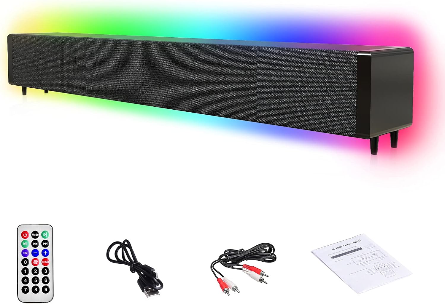 Soundbar for TV, Bluetooth 5.0 Soundbar with LED Lights, 3D Surround