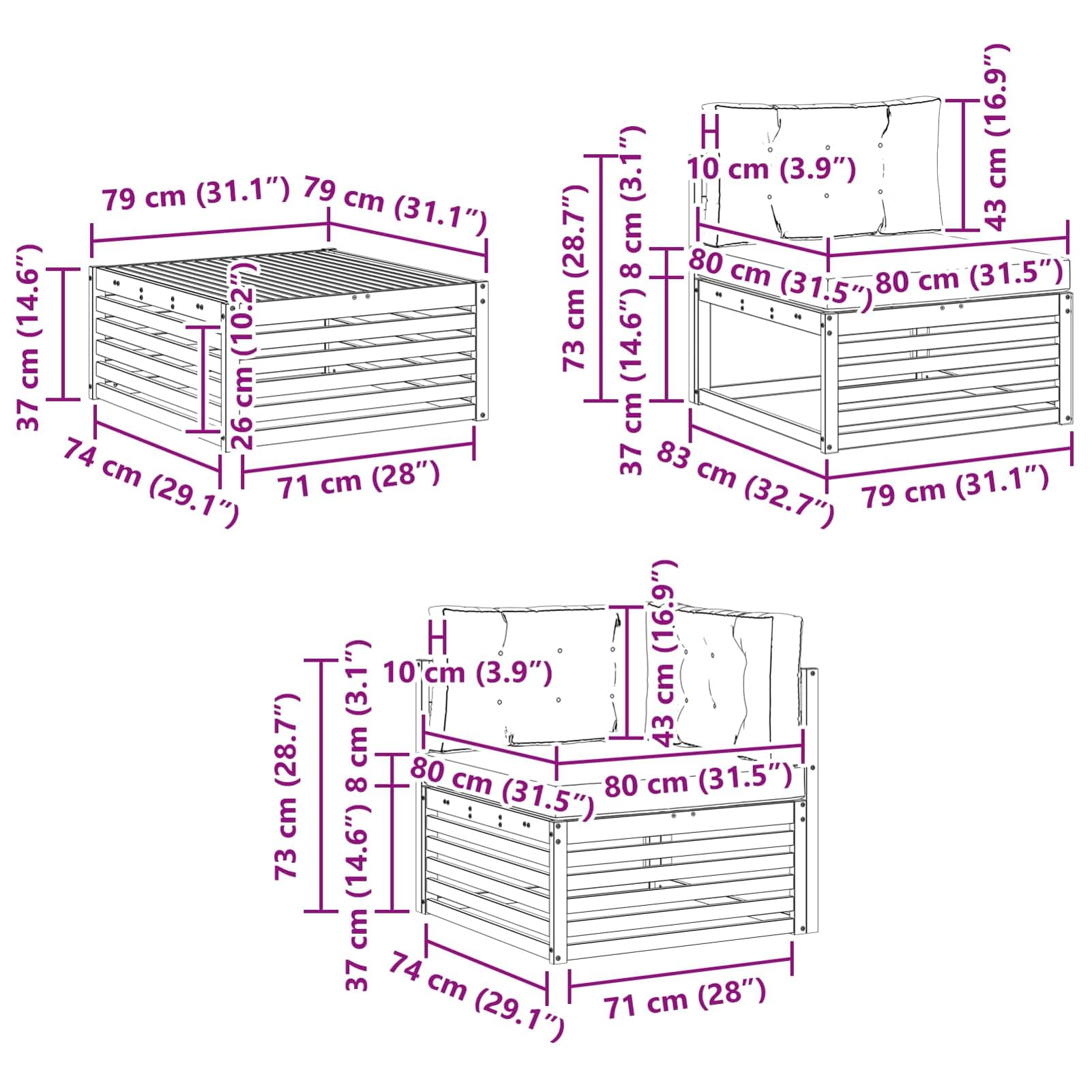 Outdoor Möbelset aus massivem Akazienholz, wetterbeständig, modulares Design für Garten, Terrasse und Balkon 3383080