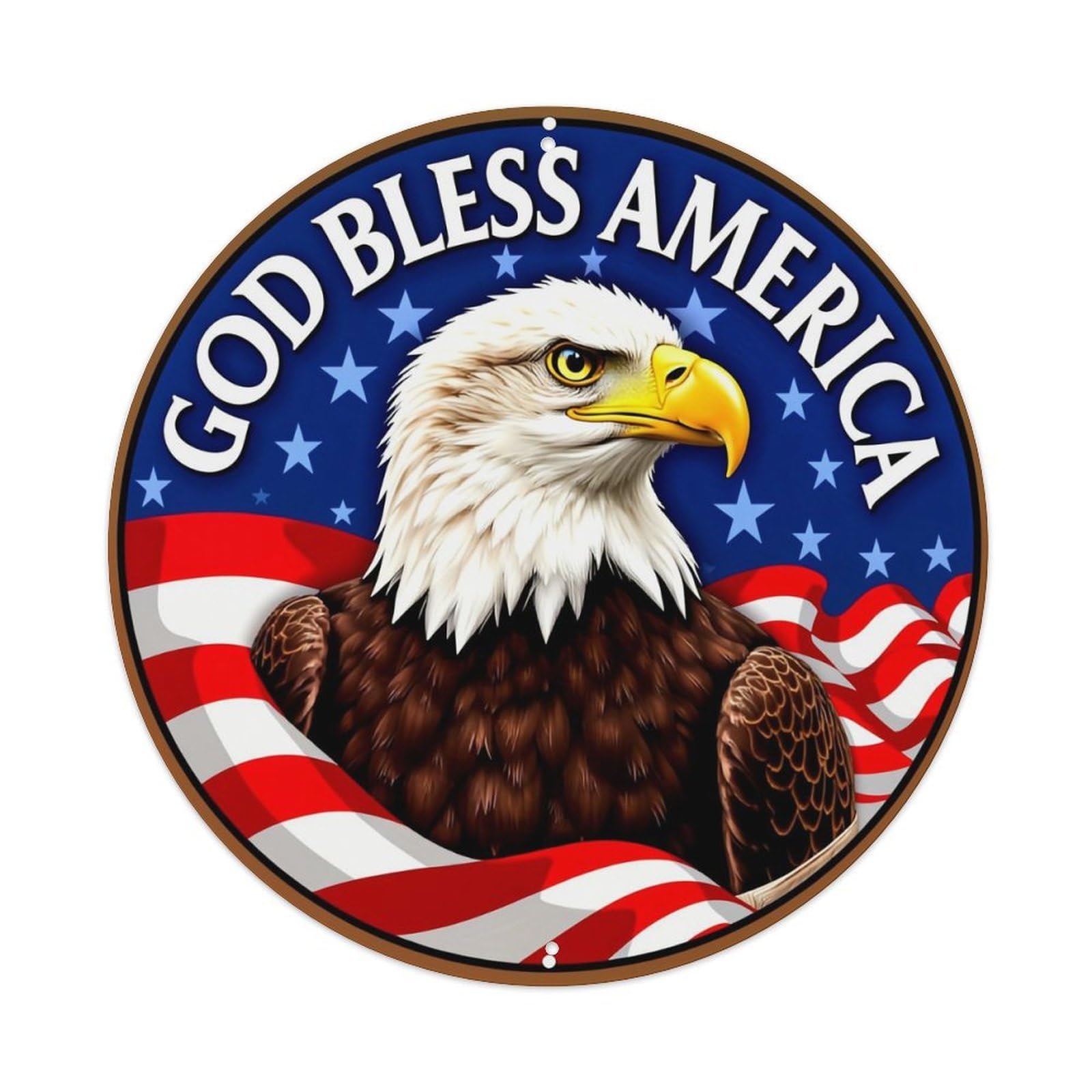 God Bless America Eagle Flag Vintage Metal Tin Sign Retro Wall Decor for Home Bar Garage Cafe, Indoor & Outdoor Decorative，circle Metal Poster, 8x8 Inch