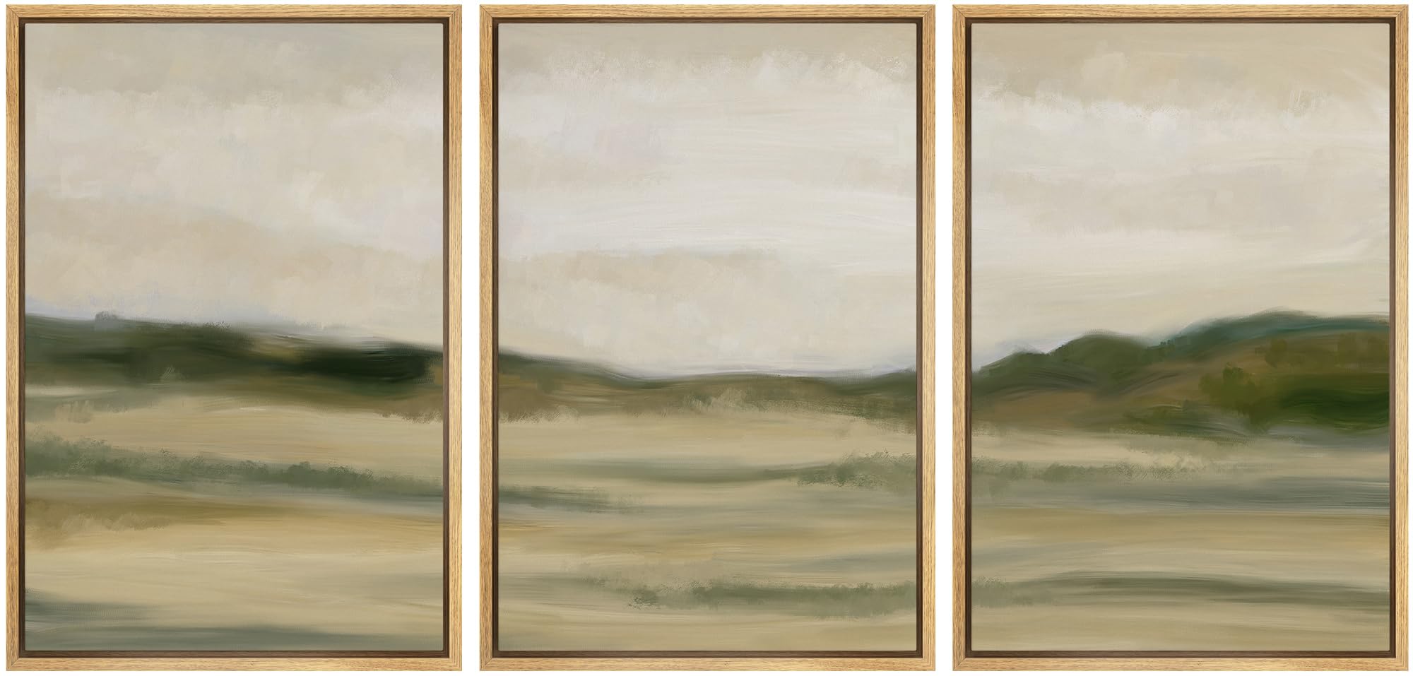 wall26 Framed Canvas Print Wall Art Set Emerald Green Rural Field Nature Wilderness Fine Art Illustrations Decorative Multicolor Landscape Rustic Country/Farmhouse for Bedroom - 24"x36"x3 Natural