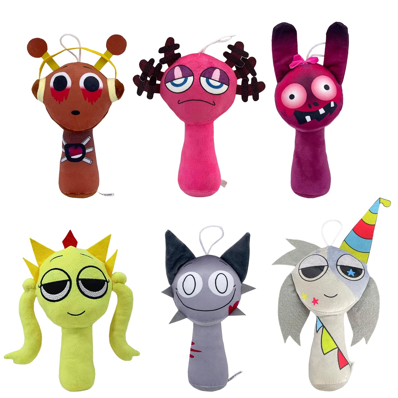 6Pcs Sprunki Plushies Set - Soft Stuffed Dolls for Horror Game Fans, Incredibox Merch Collectibles Gift for Adults Kids (1020cm) (Style A)
