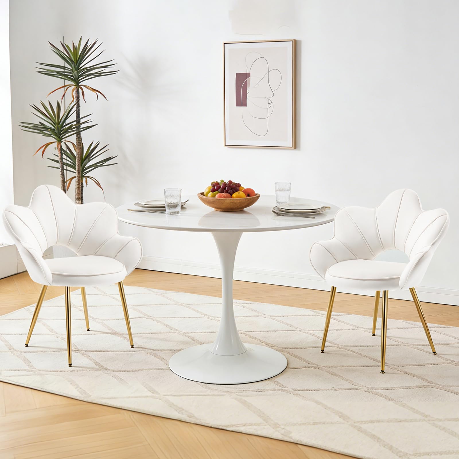 Set di 2 Sedie da Pranzo con Braccioli e Schienale,Bianco Crema | Poltrona Relax in Velluto,Sedie Cucina Moderna Poltrone da Salotto con Gambe in Metallo