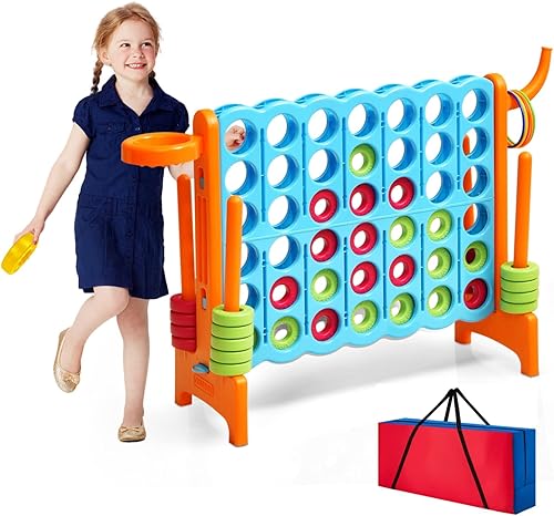 HONEY JOY Juego gigante gigante de 4 a puntuación, 3 en 1 para interiores y exteriores, juego de patio familiar con aro de baloncesto y lanzamiento