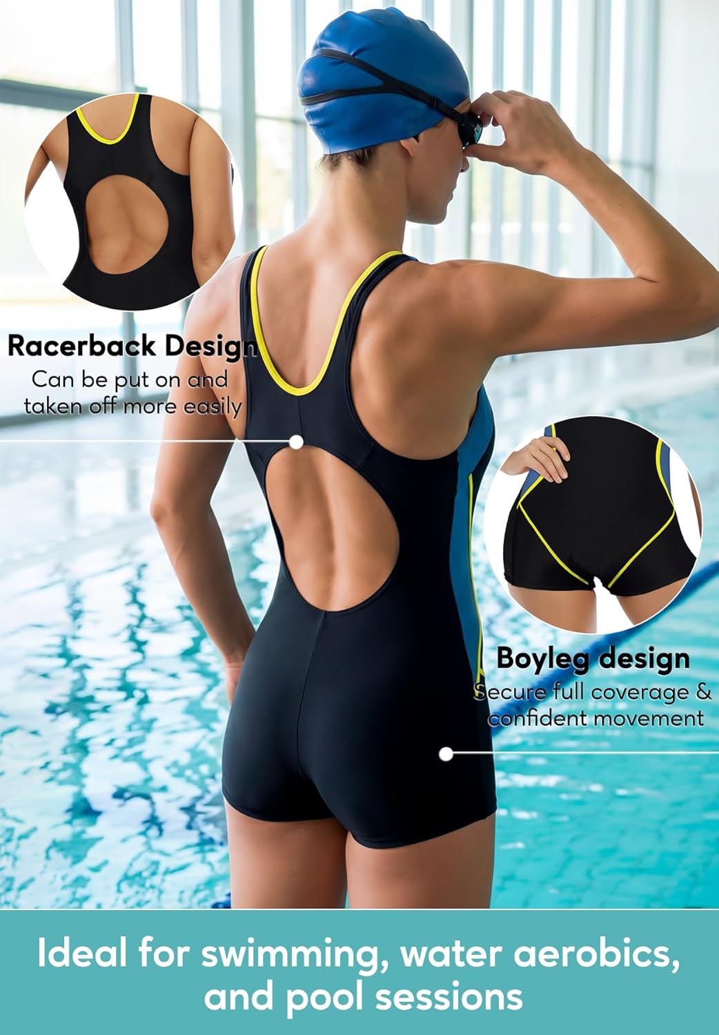 Zando One Piece Swimsuit Women Athletic Boyleg Swimsuits for Women Racerback Bathing Suit with Shorts for Water Aerobics - Image 4