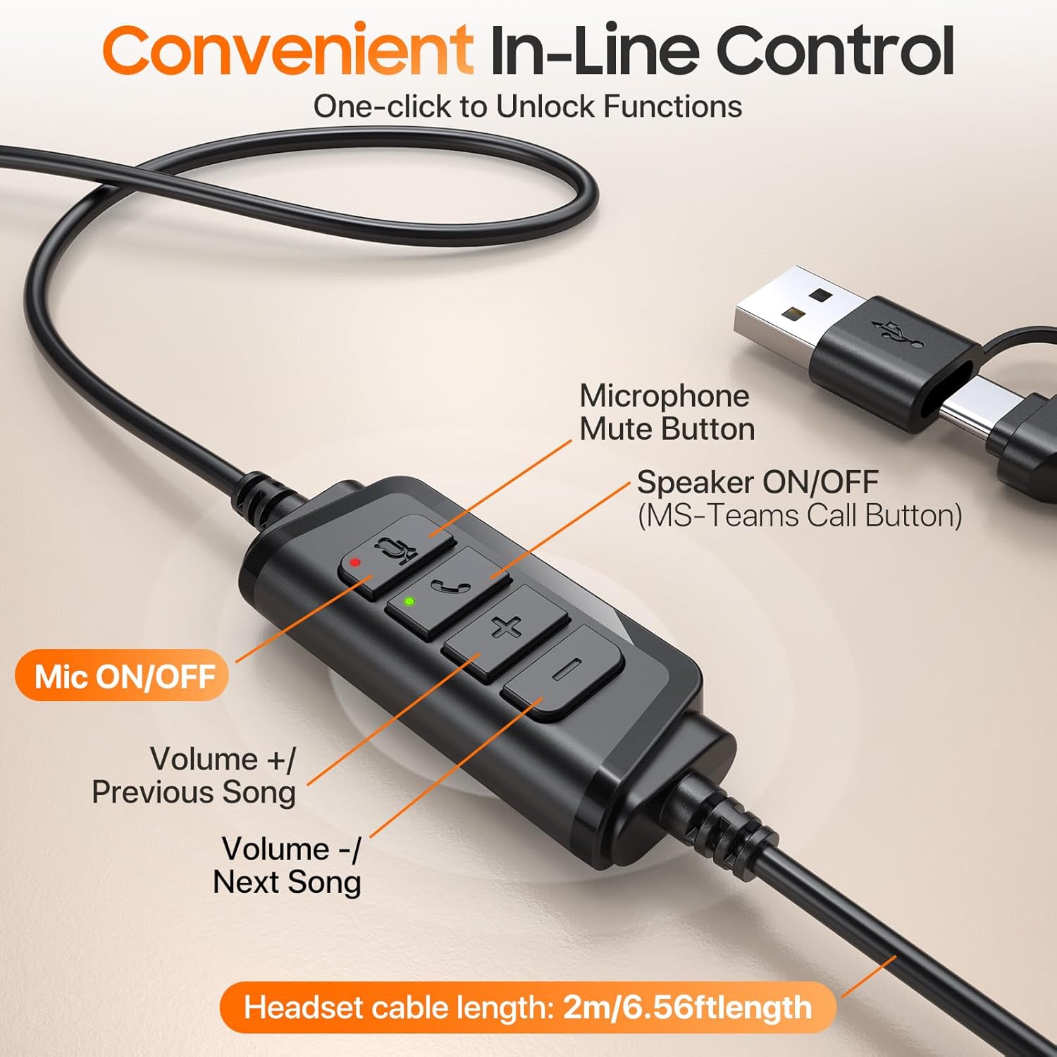 USB Headset with Microphone for PC,Wired Computer Laptop Headset with Noise Cancelling Microphone, Work Headphones with Mic for Home Office Teams Zoom (USB-A&C)-Dark Gray - Image 8