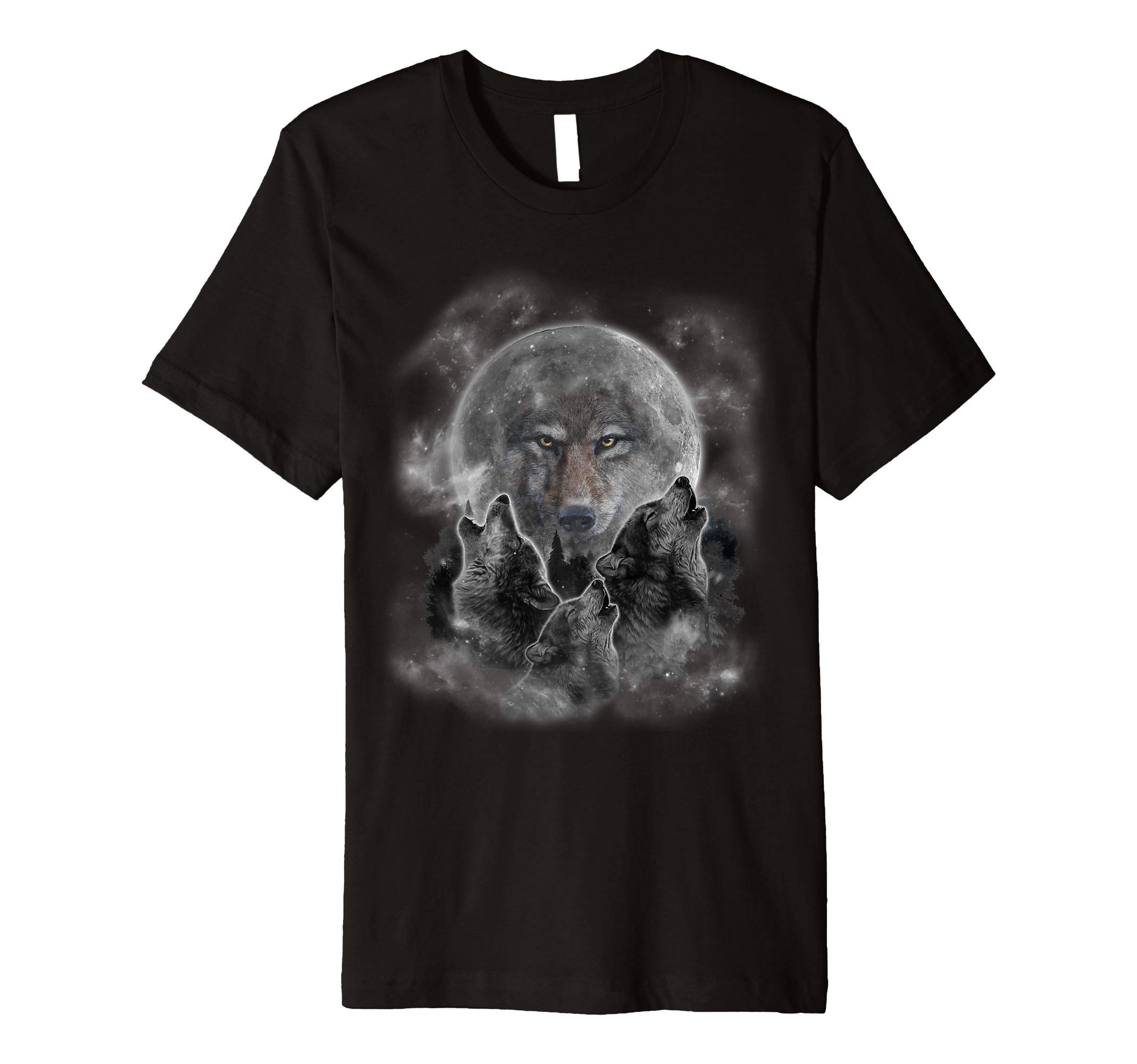 Fox Republic T-ShirtsGray Wolf Howl in Full Moon and Stars, Misty Forest T-Shirt