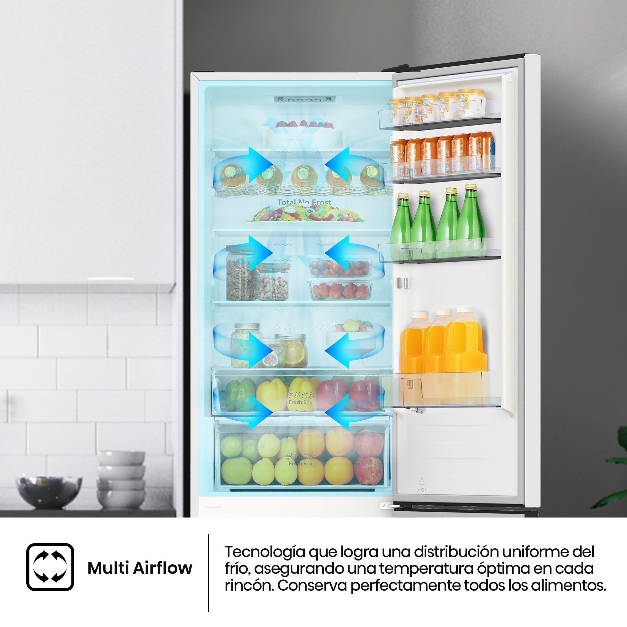 Hisense RB440N4AWA - Frigorífico Combi Total No Frost, Clase A, 336L, 202cm, Multi Airflow, Apertura de Puerta 90, Congelamiento Rápido, Botellero, Puerta Reversible, WiFi, Blanco