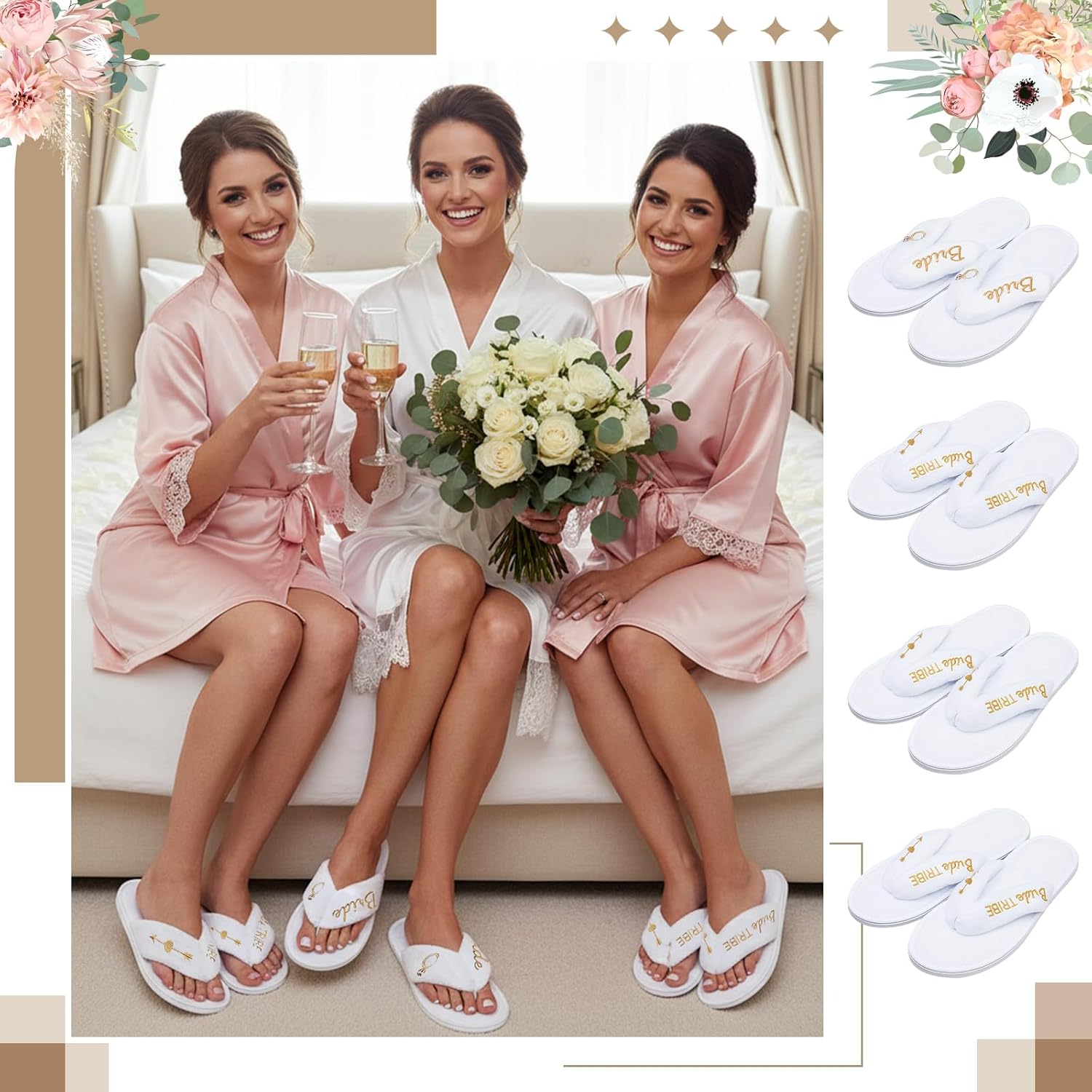 Ramede Wedding Flip Flops Bride Bridesmaid Slippers Coral Fleece Bride Tribe, Disposable Hotel Bridal Shower Gifts - Image 6