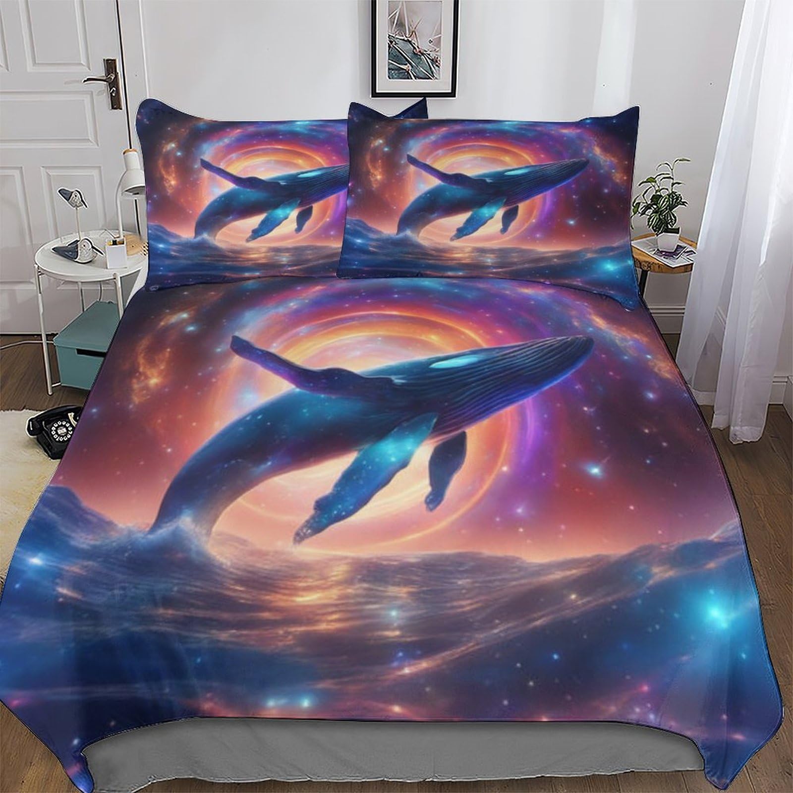 LLXXHH Whale Bedding Set Duvet Cover with Pillowcase Soft Microfiber Comforter Cover 3pcs For Boys, Girls And Teenagers Double (200x200cm)