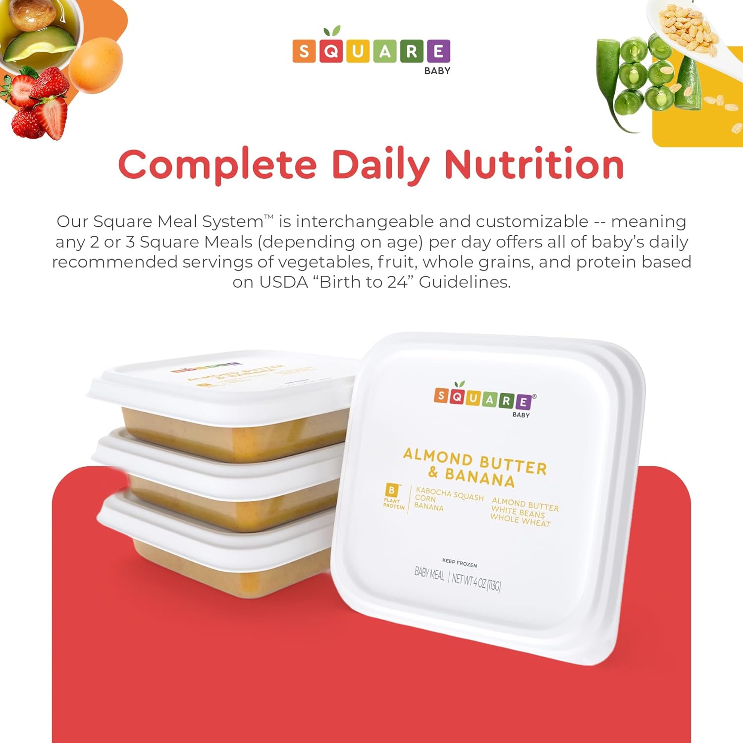 Square Baby Organic Baby Food Purees | 14 Meal Allergen Introduction Pack | Fresh & Dietitian-Designed Balanced Meals | Low Sugar. No Added Sugar | Allergen Intro Options (14 Pack, 4 oz)