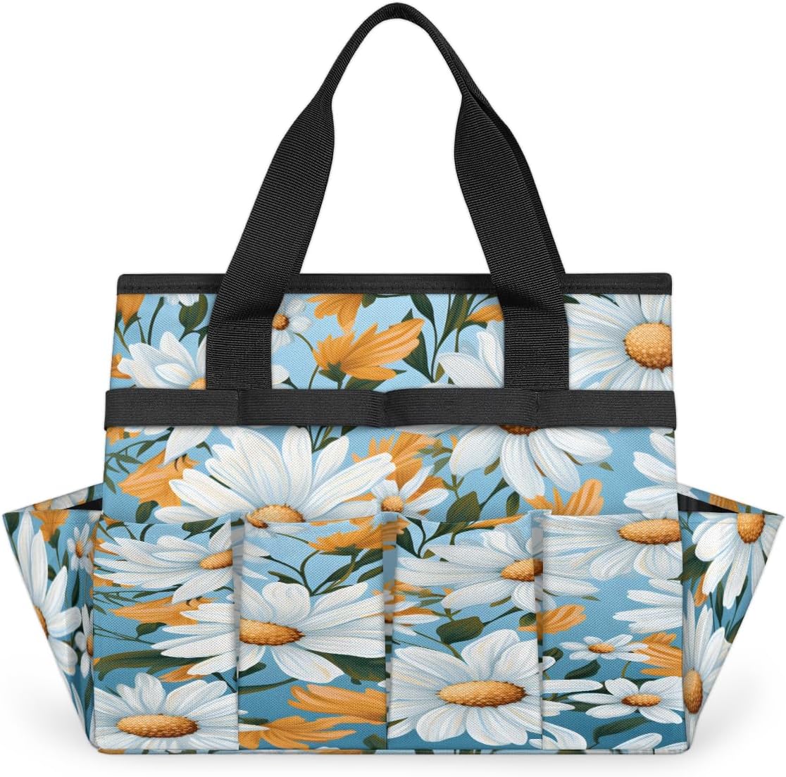 Cartoon Daisy Garden Tool Bag for Women Men Garden Storage Tote Bag with 10 Pockets & Handle Gardening Tool Organizer for Garden Patio Indoor Outdoor