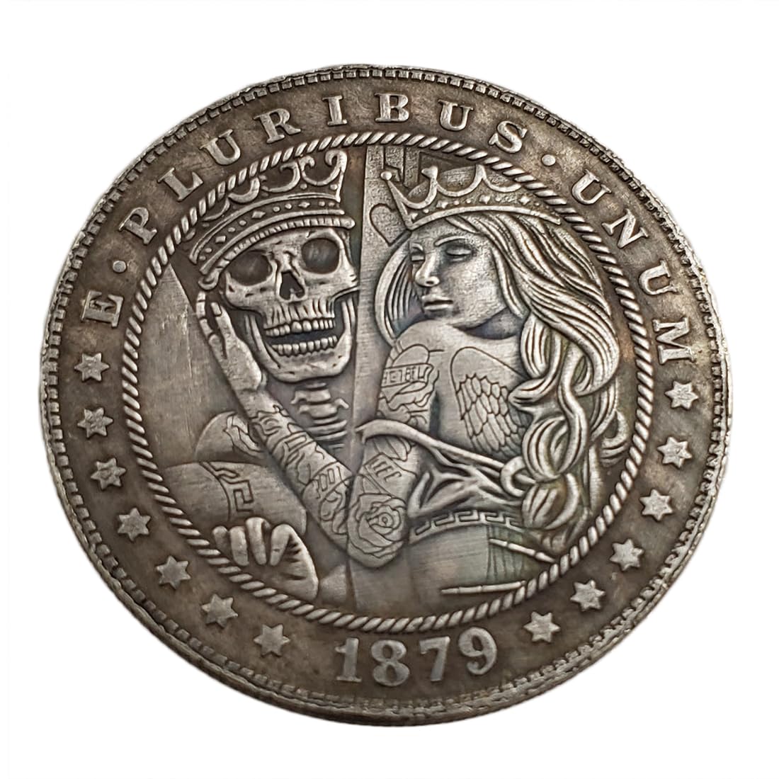 MOZART Replica Crafts Antique 1879 Skeleton and Beauty Wearing Crowns Three-Dimensional Relief Coin Commemorative Coin Decorations Lucky Coins Ornaments Good Luck Token