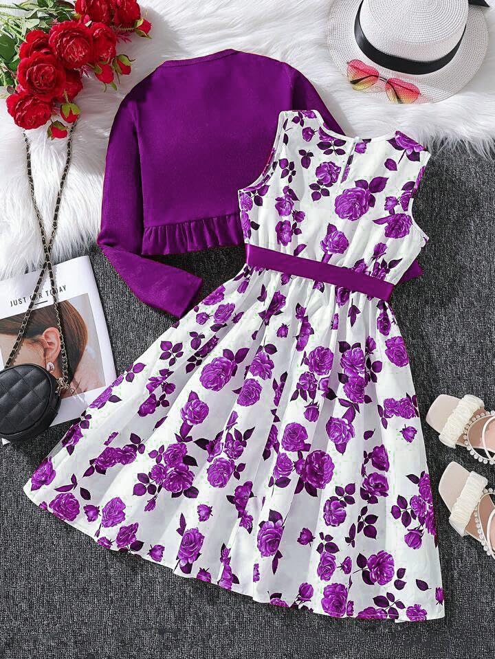 Image of ER Life Style Girls Floral Printed Frocks and Dresses (Magenta, Age 2-3 Years, Knee-Length, A-Line, Cotton)