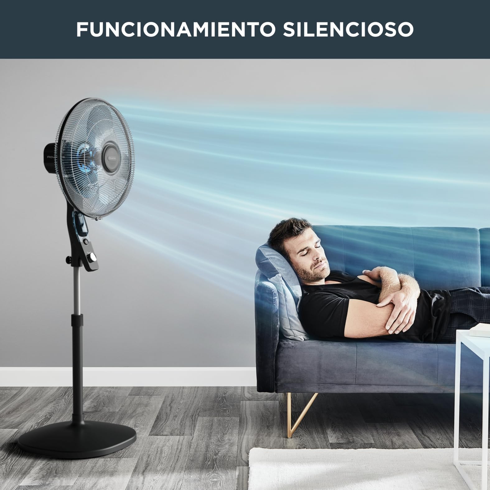 Rowenta Essential+ Ventilador de Pie Silencioso - Función Antimosquitos, Oscilación Automática, 3 Velocidades, Flujo de Aire 55 m³/min, Altura Ajustable hasta 130 cm, Bajo Consumo (Reacondicionado)