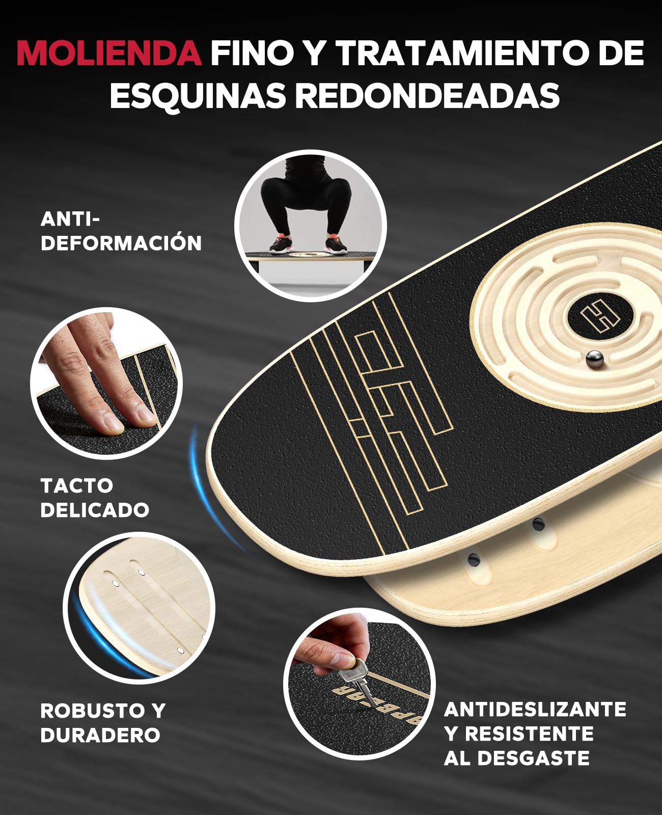 HAPBEAR Tabla de Equilibrio - Tabla de Balanceo de 6 Modos con Topes Ajustables, Tabla de Balanceo de Niveles Múltiples para Entrenador de Surf