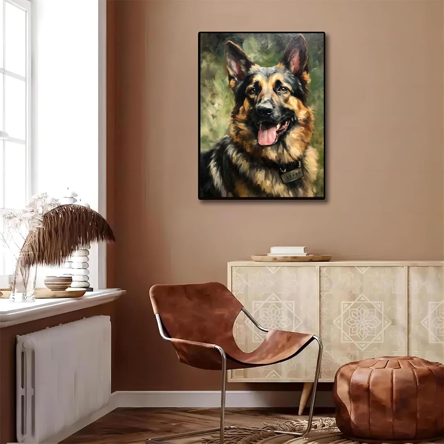 DIY Diamond Painting by Numbers German Shepherd Full Drill Round Diamond Embroidery Cross Stitch Mosaic Crystal Rhinestone Arts and Craft Mosaic Art Kits 12x16in/30x40cm