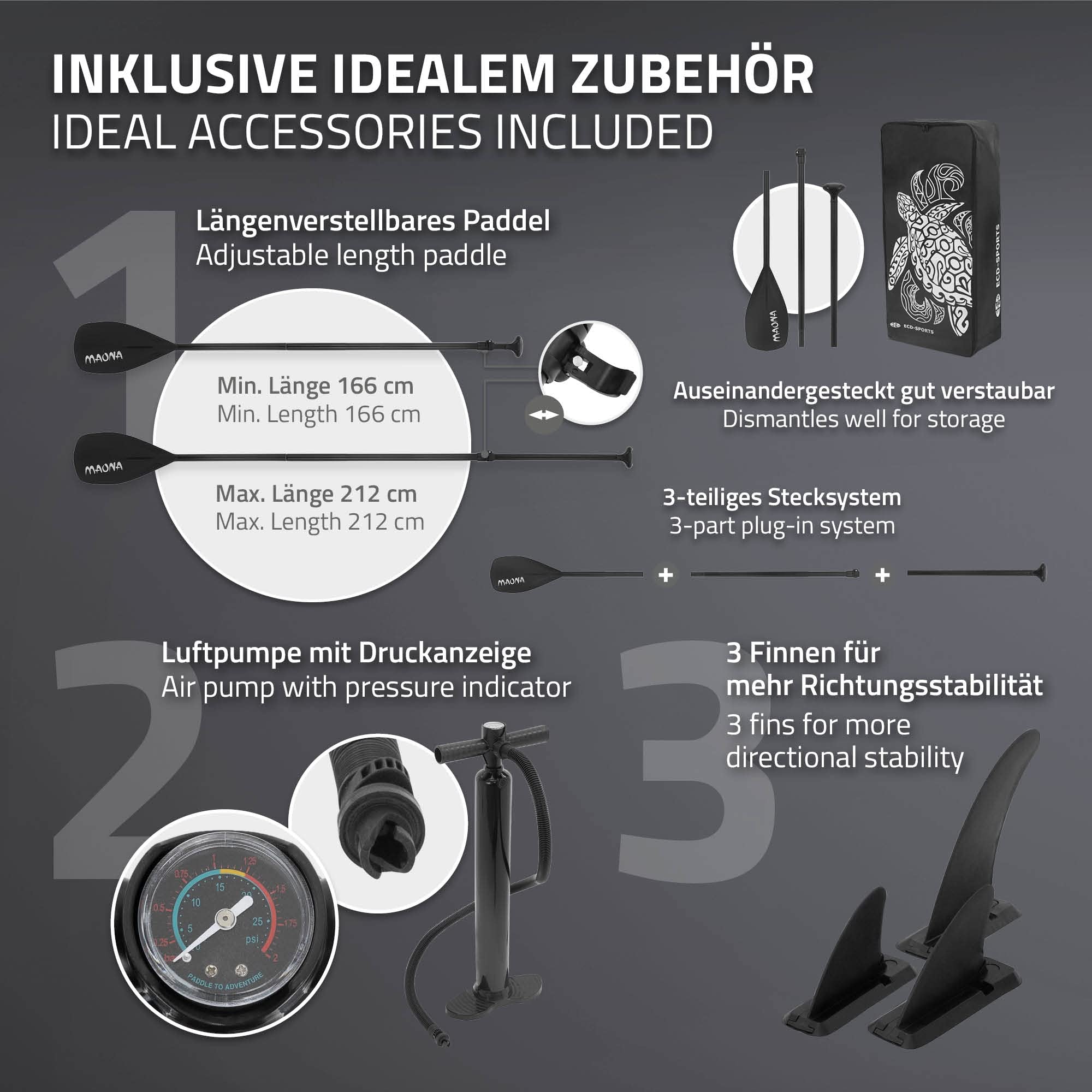 ECD Germany Maona nadmuchiwana deska do paddleboardingu, turkusowa/czarna/różowa/szara/oliwkowa, 308 cm, wykonana z PCW, aluminiowe wiosło, kompletny zestaw, deska SUP, deska surfingowa