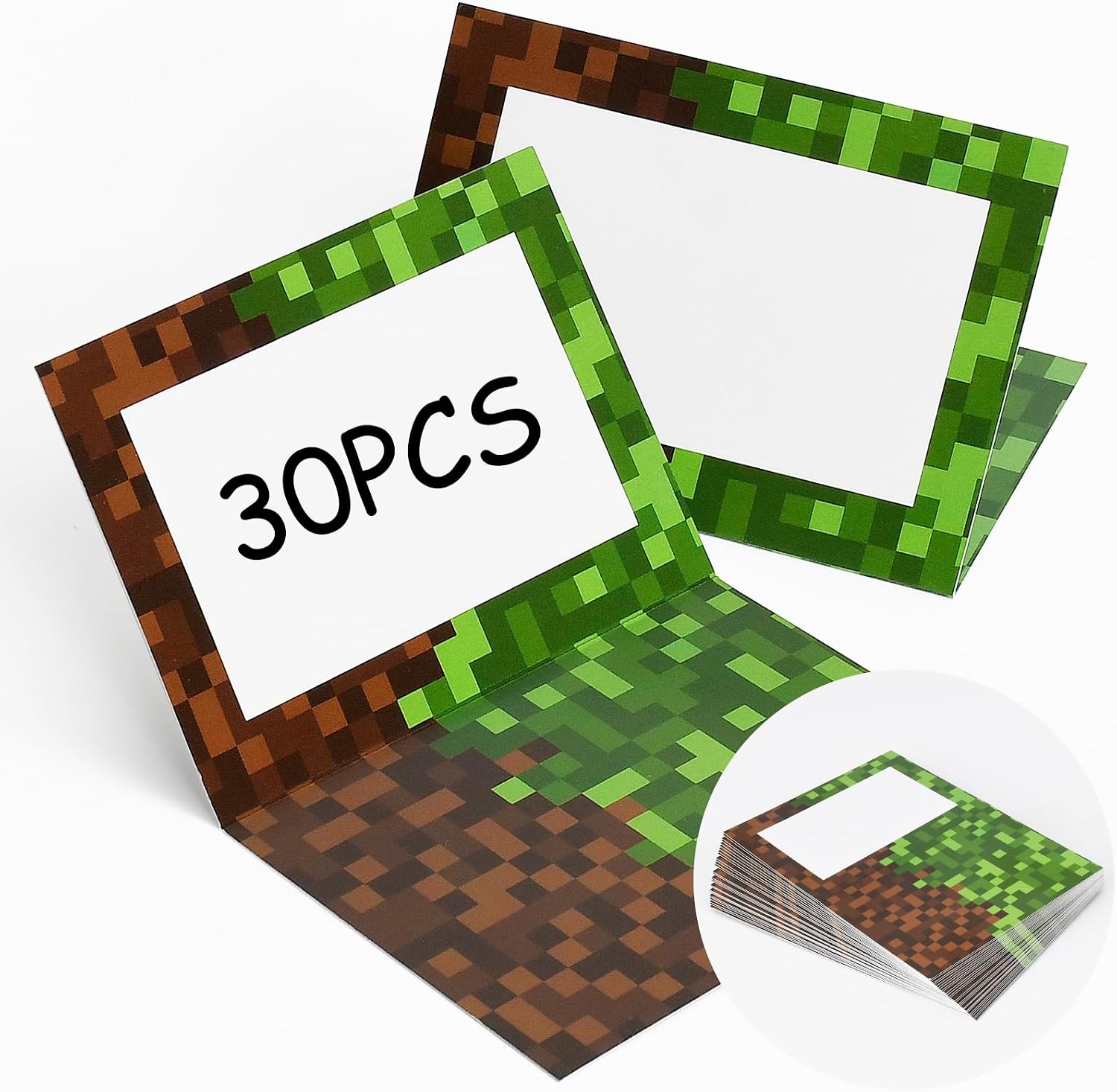 30 Pcs Pixel Themed Place Cards for Table Setting, Foldable Food Cards
