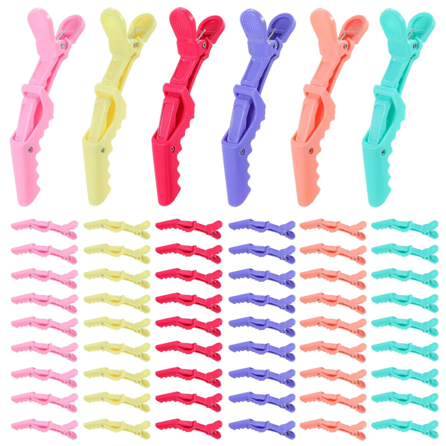 108 Pcs Alligator Sectioning Hair Clips Bulk for Women Plastic Non Slip Styling Clips with Wide Teeth Colorful Double Hinged Design Crocodile Claw Hairpin Braider Essential for Salon Cutting, 6 Colors