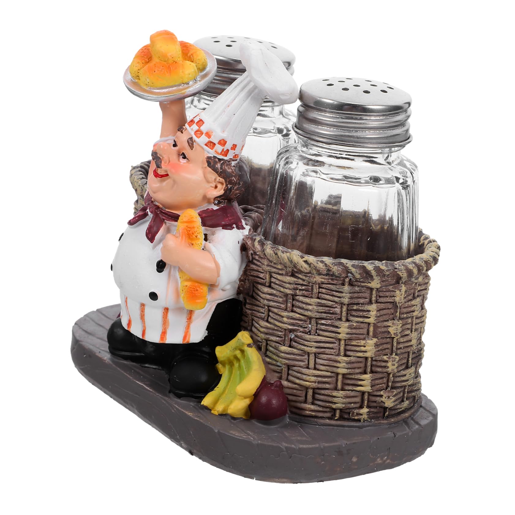 Salero y Pimentero Figura de Chef Estilo Europeo, Recipientes para Especias de Resina y Acero Inoxidable, Capacidad Suficiente para Restaurantes y Cafés