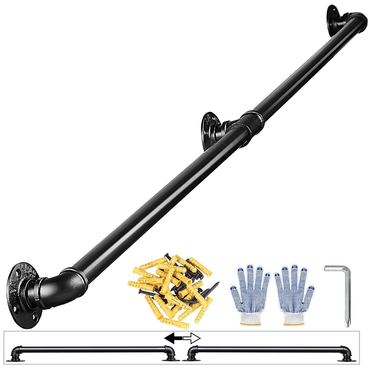 WSLHP 3.3 FT Staircase Handrail Kit,Metal Pipe Handrail,Wall Mount Decoration Banister for Outdoor & Indoor(Black): Tools & Home Improvement