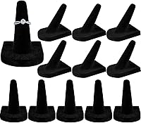 Jetec 12 Pack Black Velvet Finger Ring Display Stands - Jewelry Storage Holders for Shows, Home & Travel