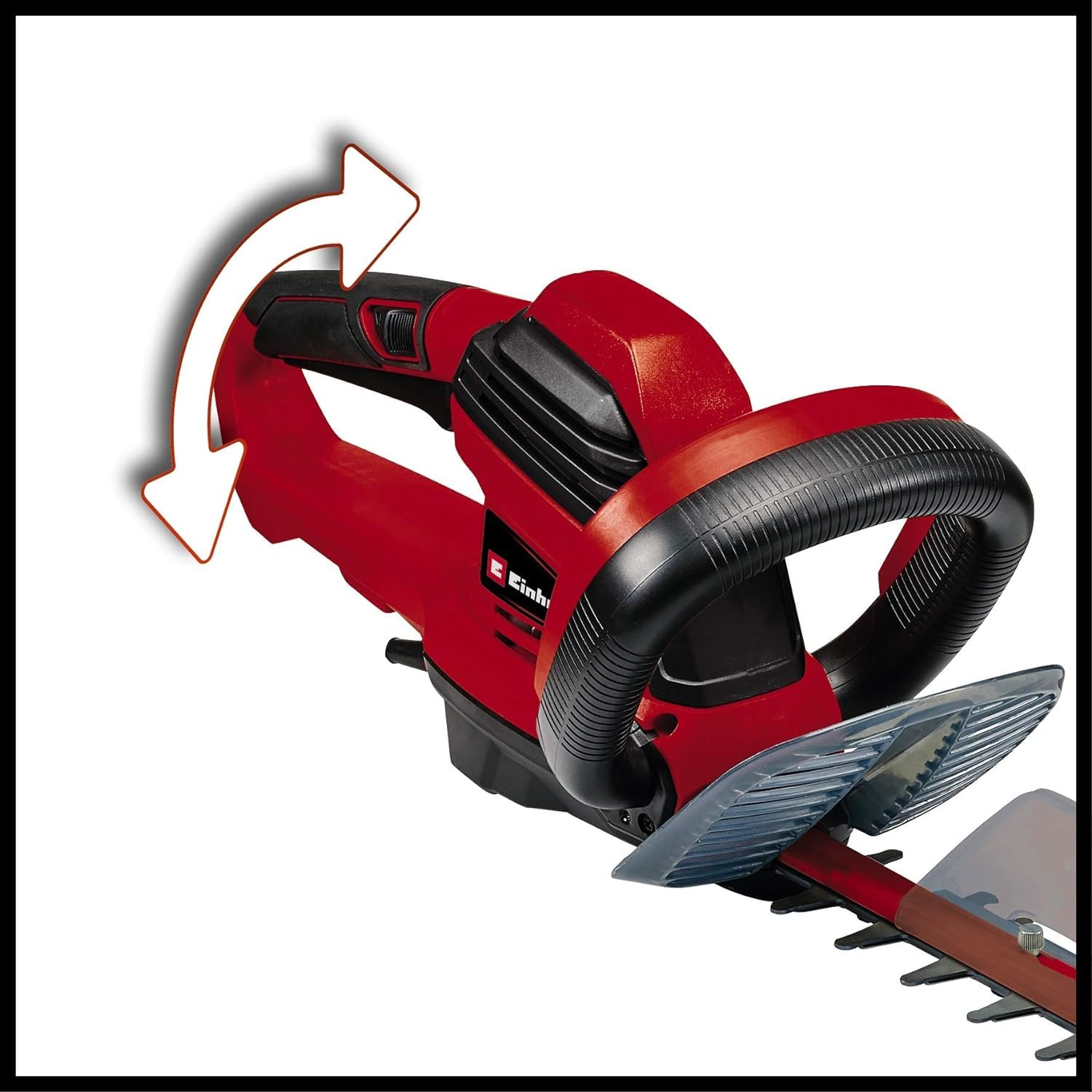 Einhell Cortasetos eléctrico GE-Eh 7067 (700 W, 670 mm de Longitud de Corte, 30 mm de Distancia Entre Dientes, recogedor de Recortes, Descarga de Cables)