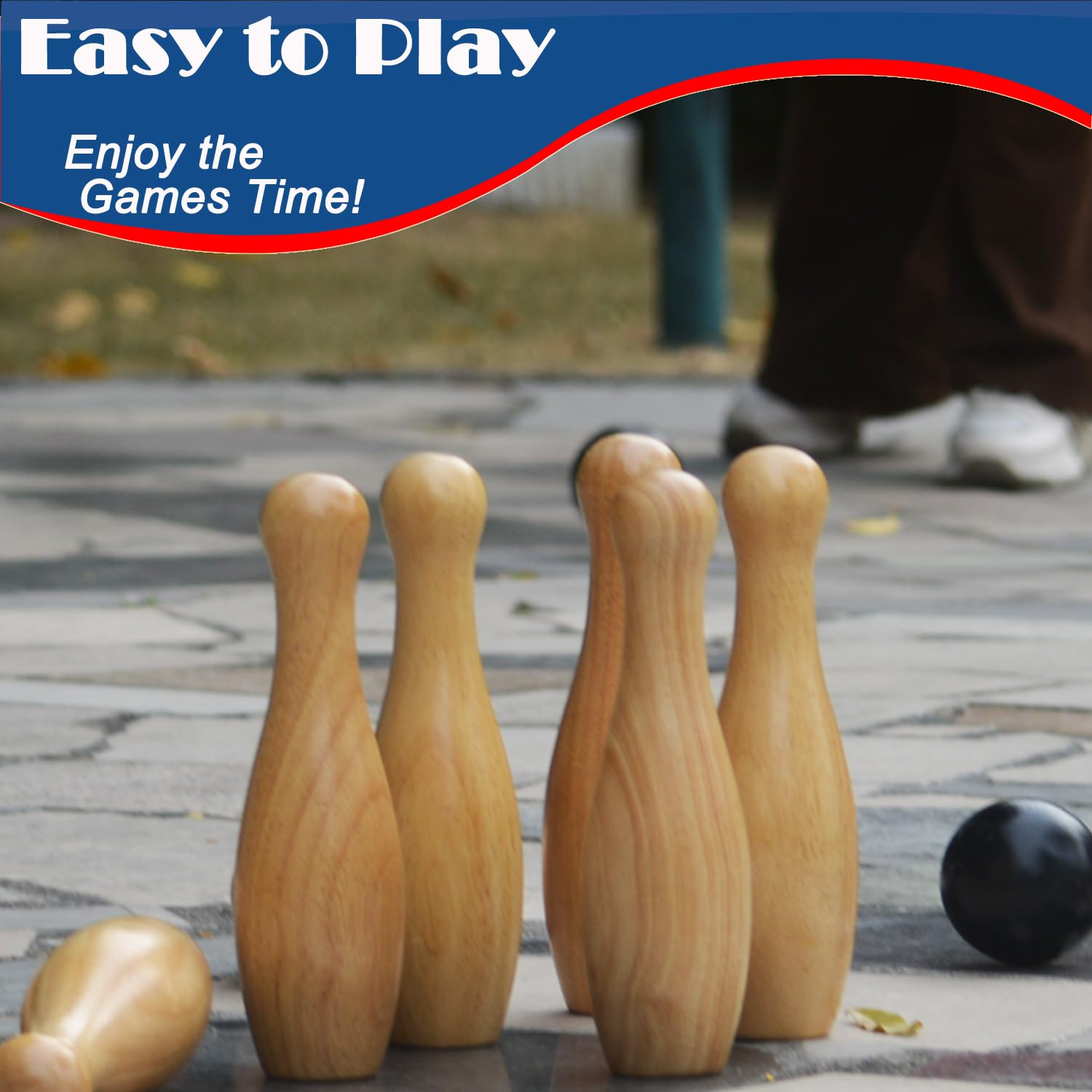 Jac & Mok Bowling Set aus Holz, Kegelspiele, Werfen Spiel Outdoor