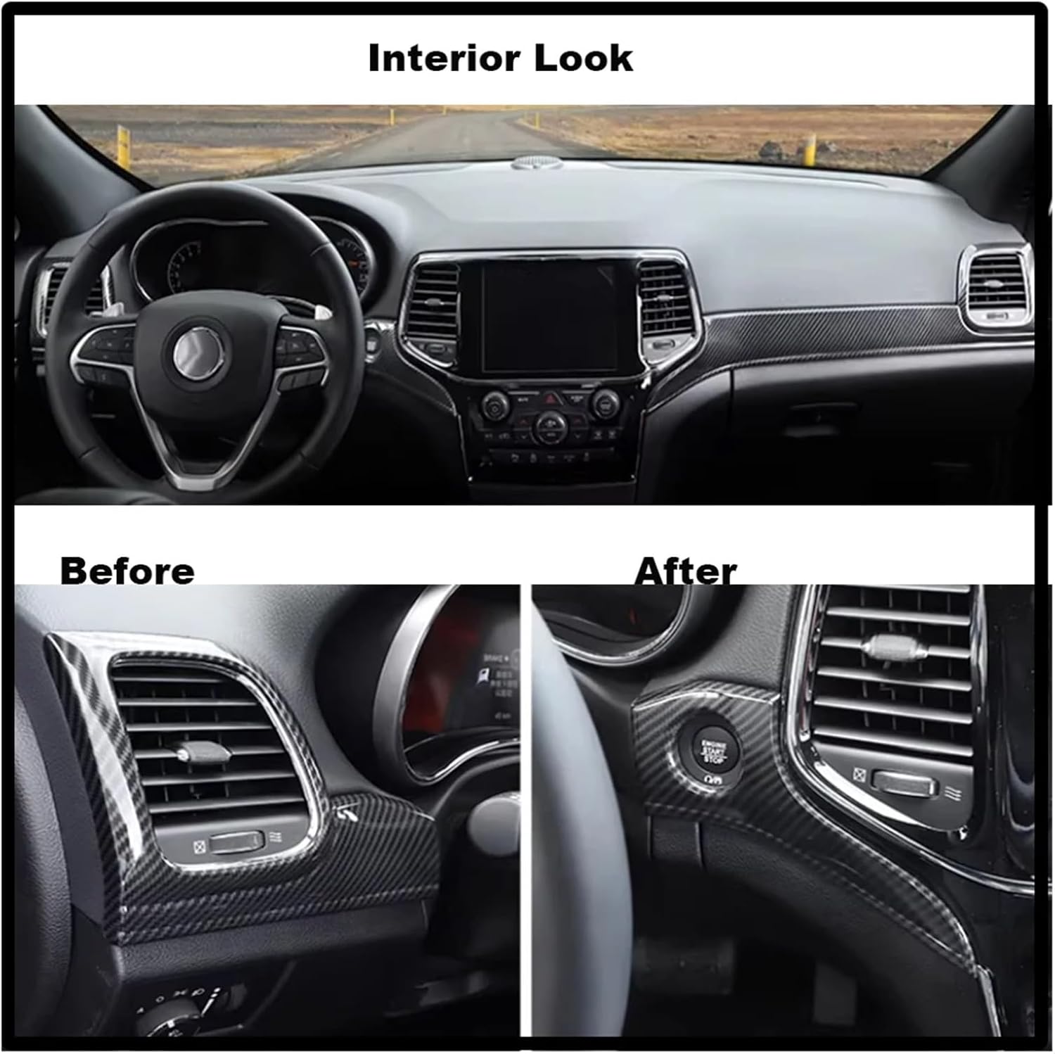 7Pcs/set Car Dashboard Interior Door Handle Panel Decoration Strips Trim Styling Compatible With Jeep Grand Cherokee 2011+ Moldings(Carbon Fiber Black)