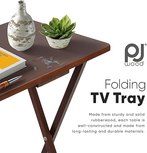 Miniatura 11 de PJ Wood Mesa rectangular plegable portátil para servir aperitivos, construcción de madera maciza con acabado natural (juego de 4 piezas)