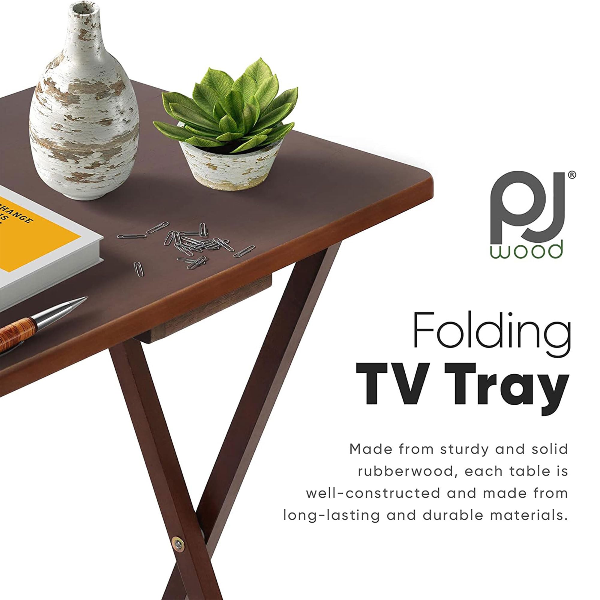 PJ Wood Tragbares, zusammenklappbares TV-Snack-Tablett, Tisch, Schreibtisch, Servierständer, für Zuhause, Wohnzimmer, Wohnheim und Büro, Honigeiche (4 Stück)