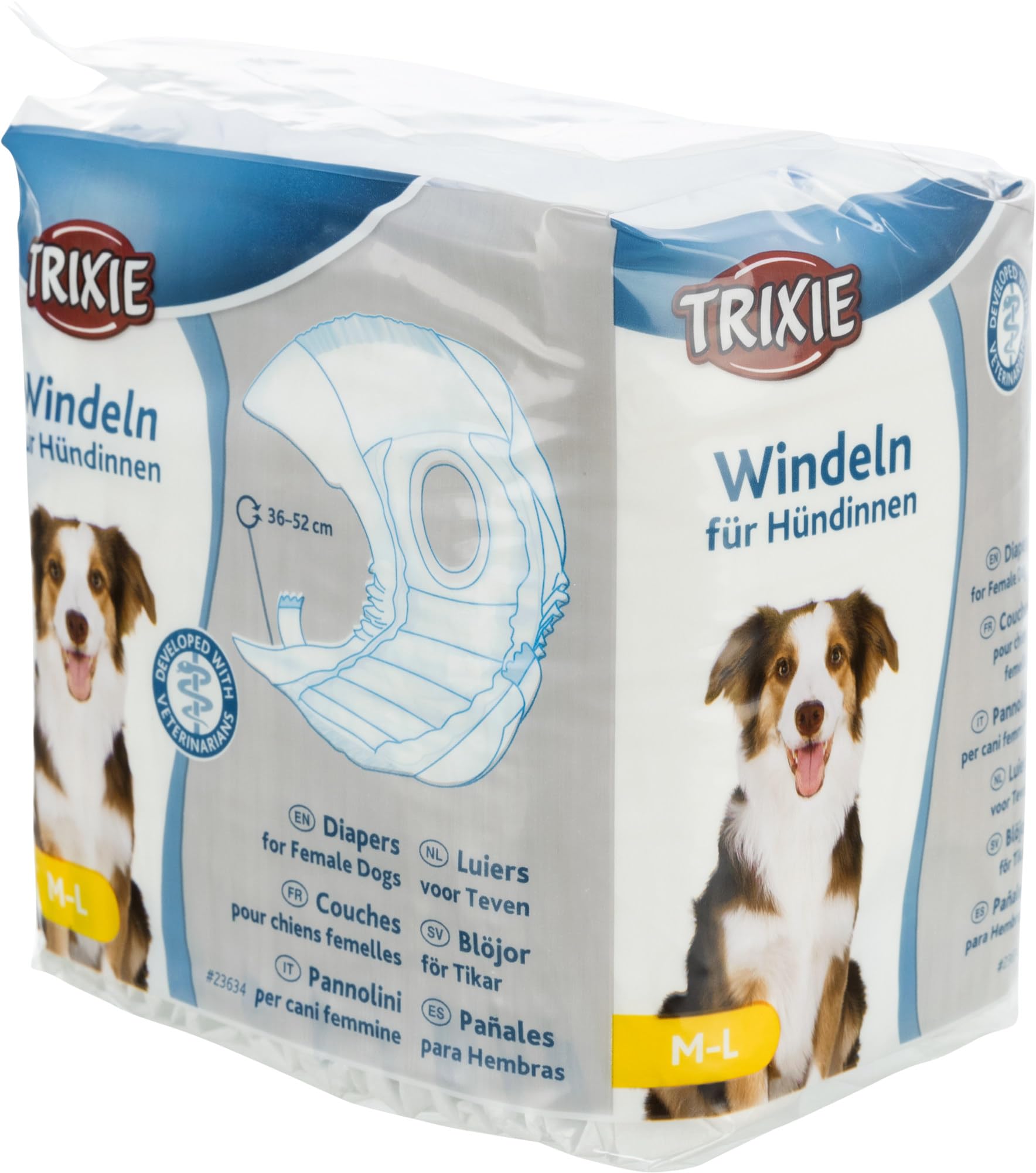 TRIXIE Windeln für Hündinnen Größe M-L - Saugfähige Hundewindeln bei Inkontinenz & Läufigkeit - 12 St. mit Gummizug für mehr Komfort, 36-52 cm Taillenumfang - 23634