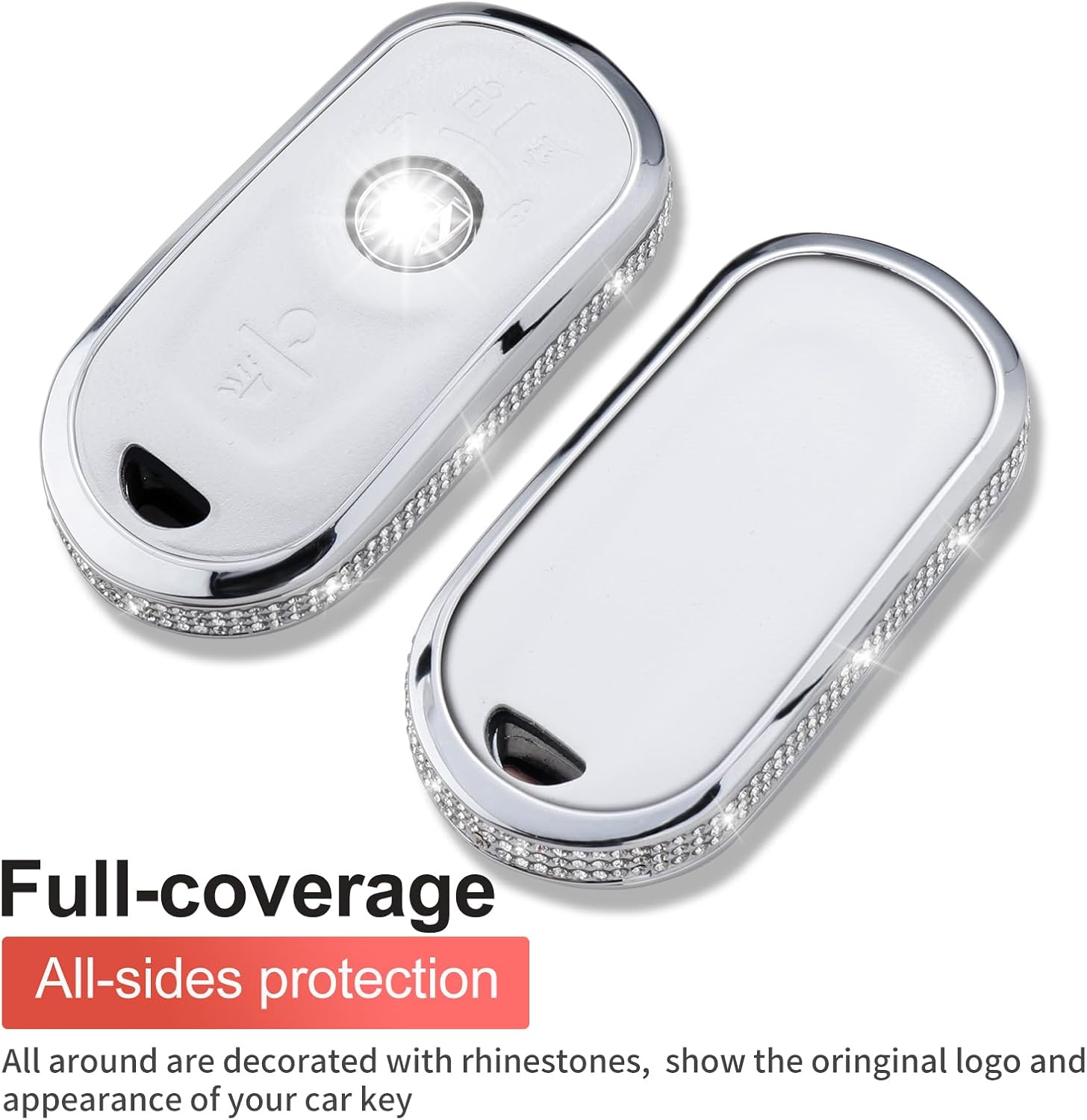 Compatible with Buick Key Fob Cover with Keychain Genuine Leather Crystal Key Protector
