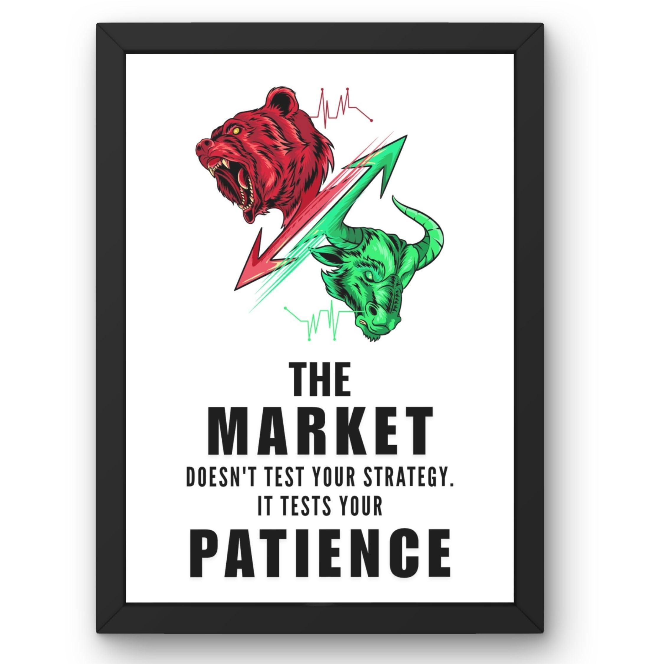 Bull vs Bear Trading Motivation Photo Frame – Stock Market Wall Art | Patience Quote Poster for Office & Home Decor (10.2 x 13.6 Inches)-image-17