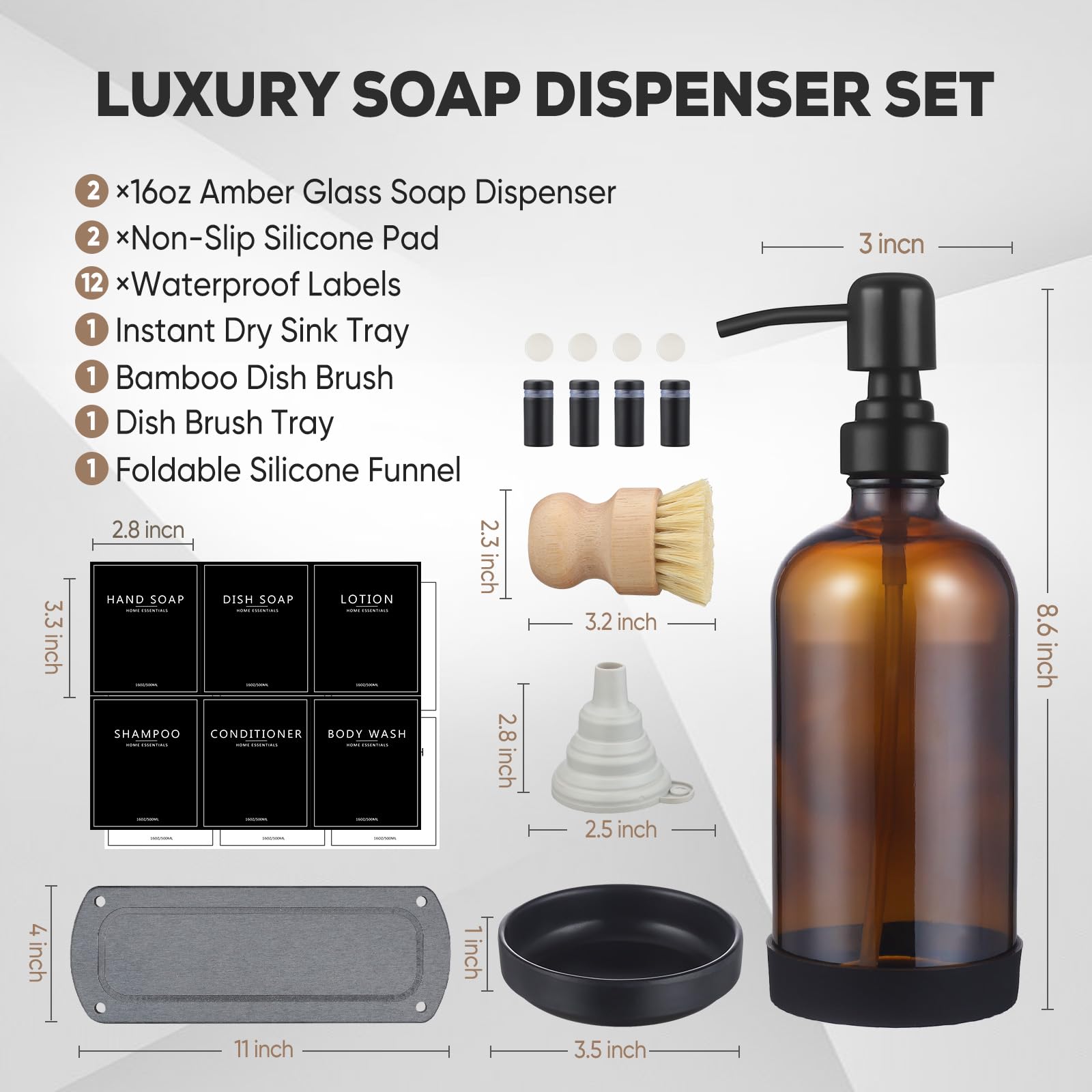 NEECZS Kitchen Soap Dispenser Set with Instant Dry Tray,16 Oz Hand and ...