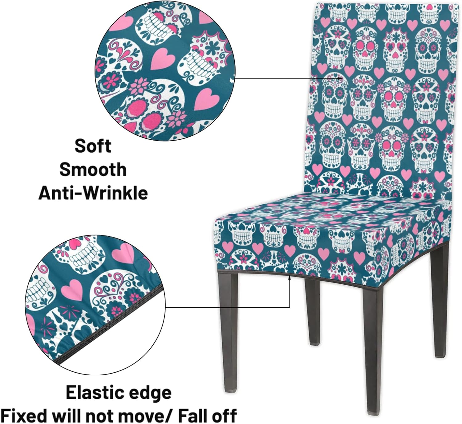 QsirBC Sugar Skulls Love Stretch Dining Room Chair Covers Set of 6 Chair Slipcovers Removable Washable Kitchen Seat Covers Chair Protectors for Hotel Party Wedding